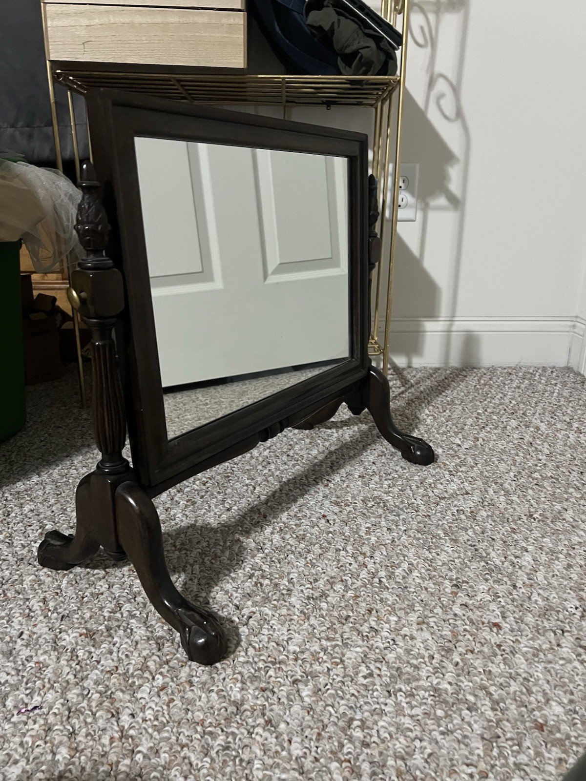19th Century Chippendale Style Carved Mahogany Footed Dresser Mirror