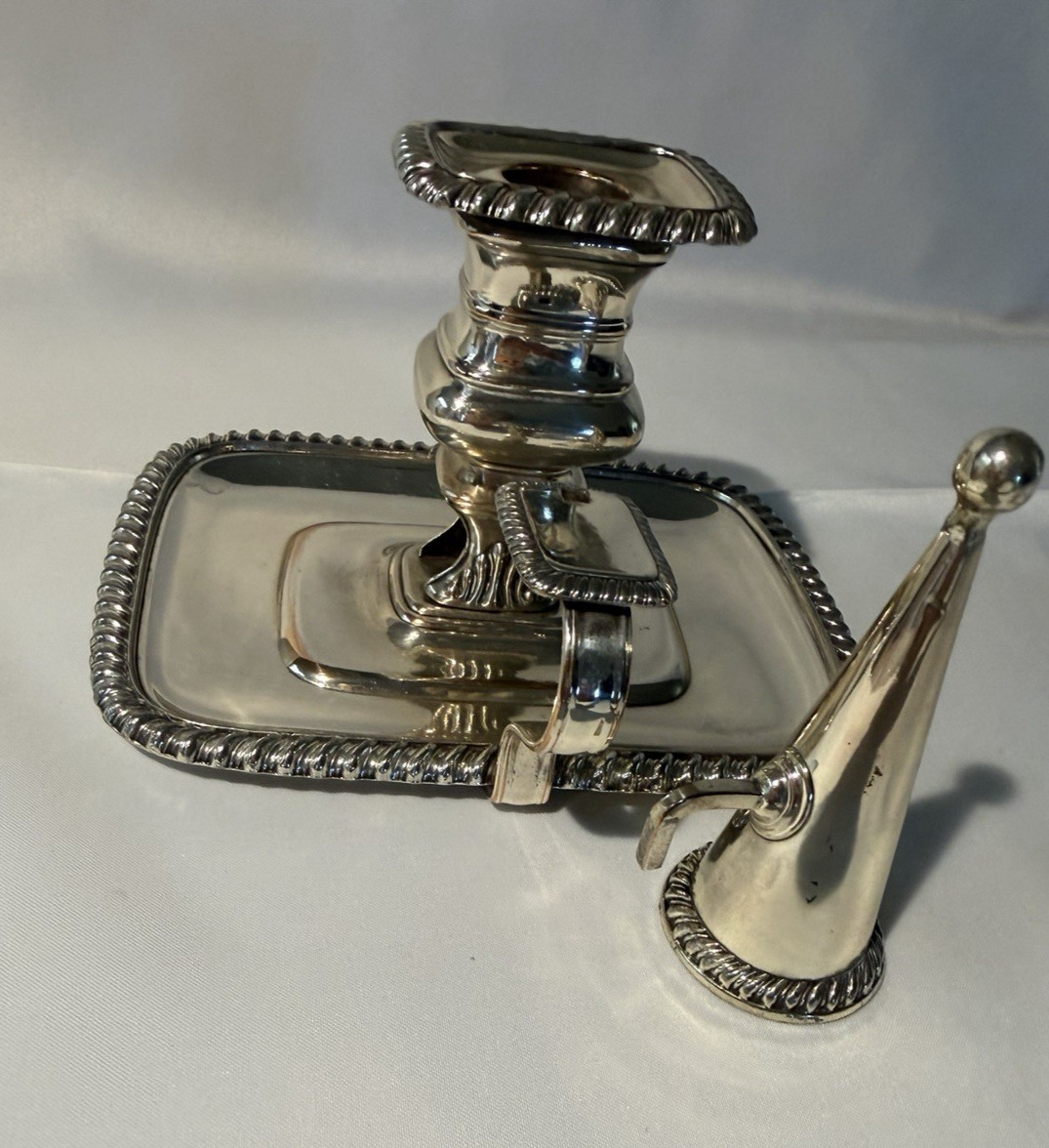 Chamber Stick with Snuffer Rectangle Silver-Plate on Copper