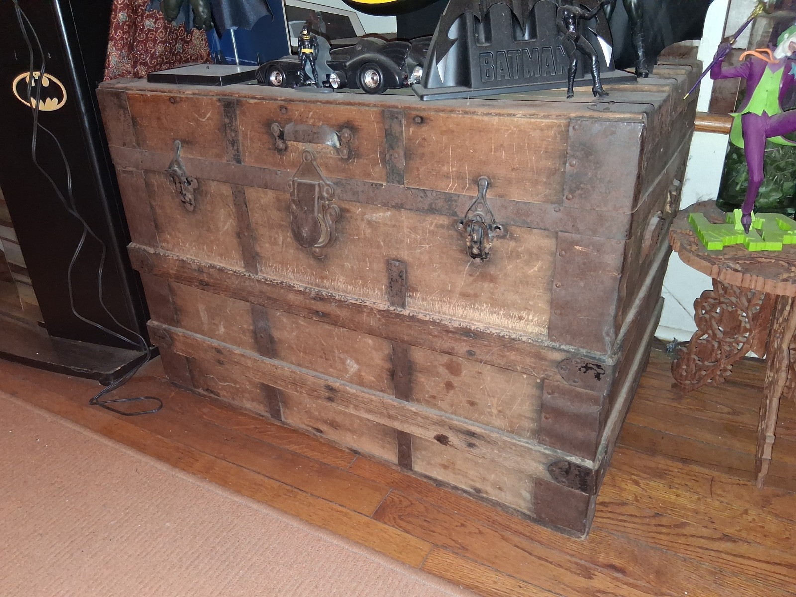 Vintage 1800 Steam Boat Trunk Made From Pine Wood and Metal Very Nice