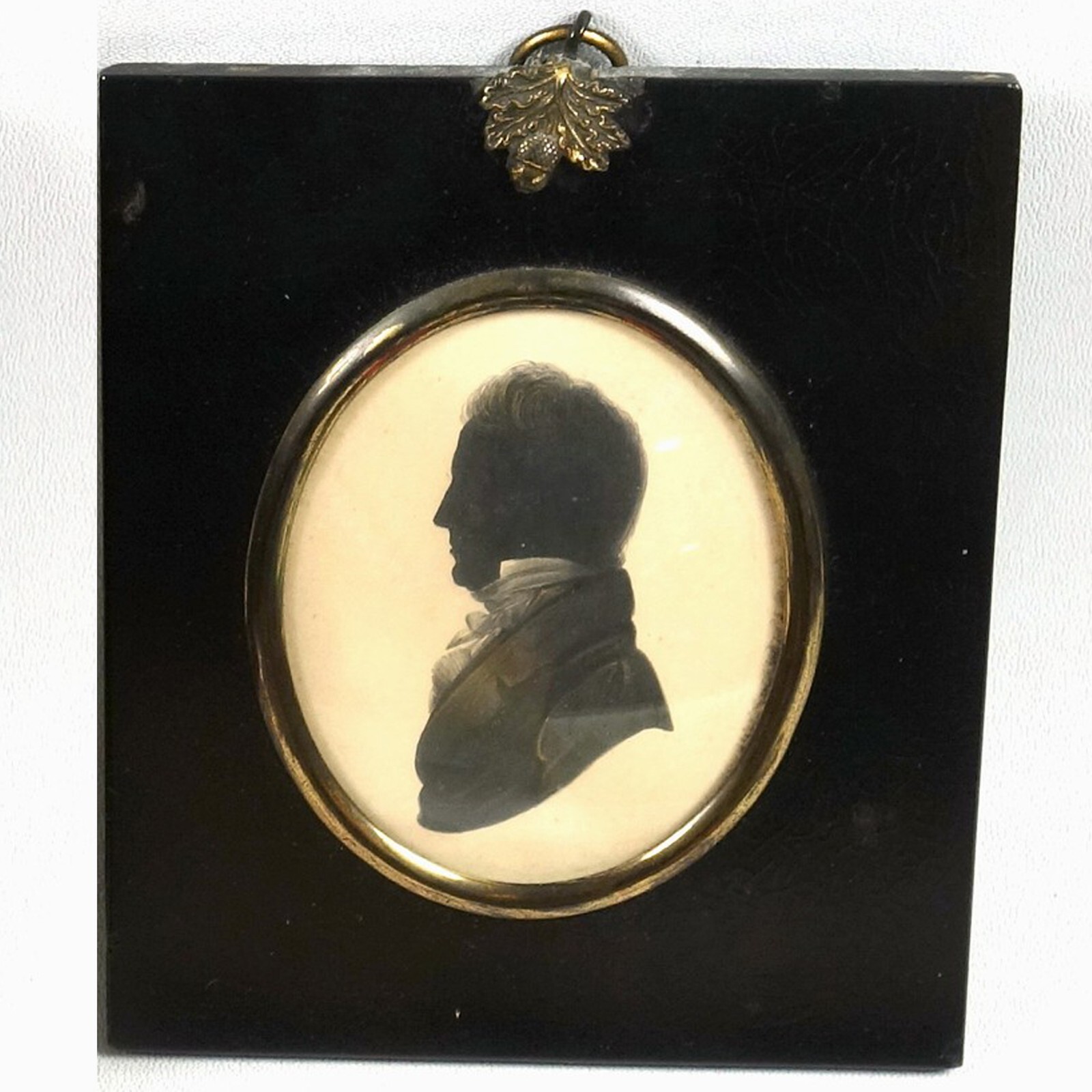 An antique Georgian painted framed Silhouette Portrait Miniature C.19thC