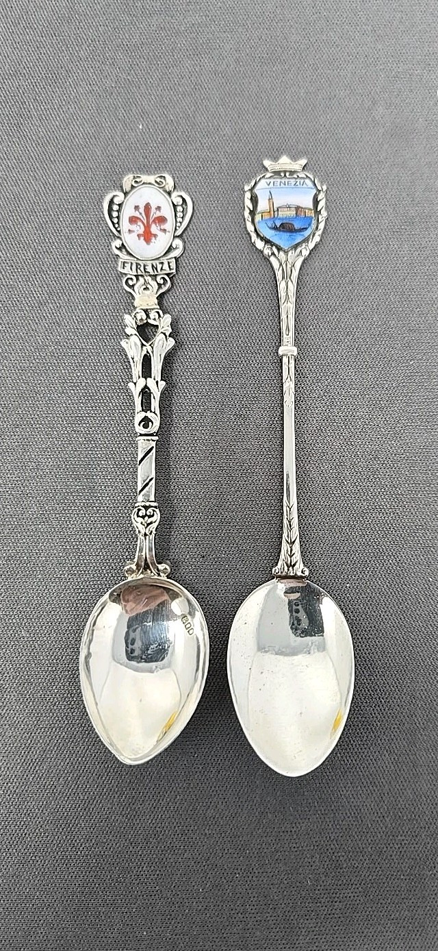 Set 2 Vintage Italy 800 Silver Souvenir Souvenir Demitasse Spoons