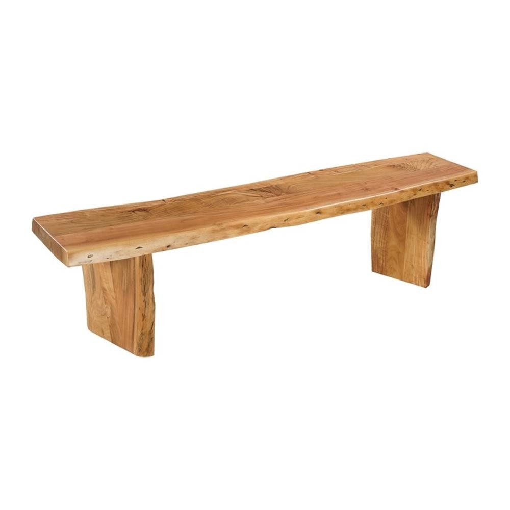 Pemberly Row Live Edge Solid Wood Acacia Dining Bench in Brown