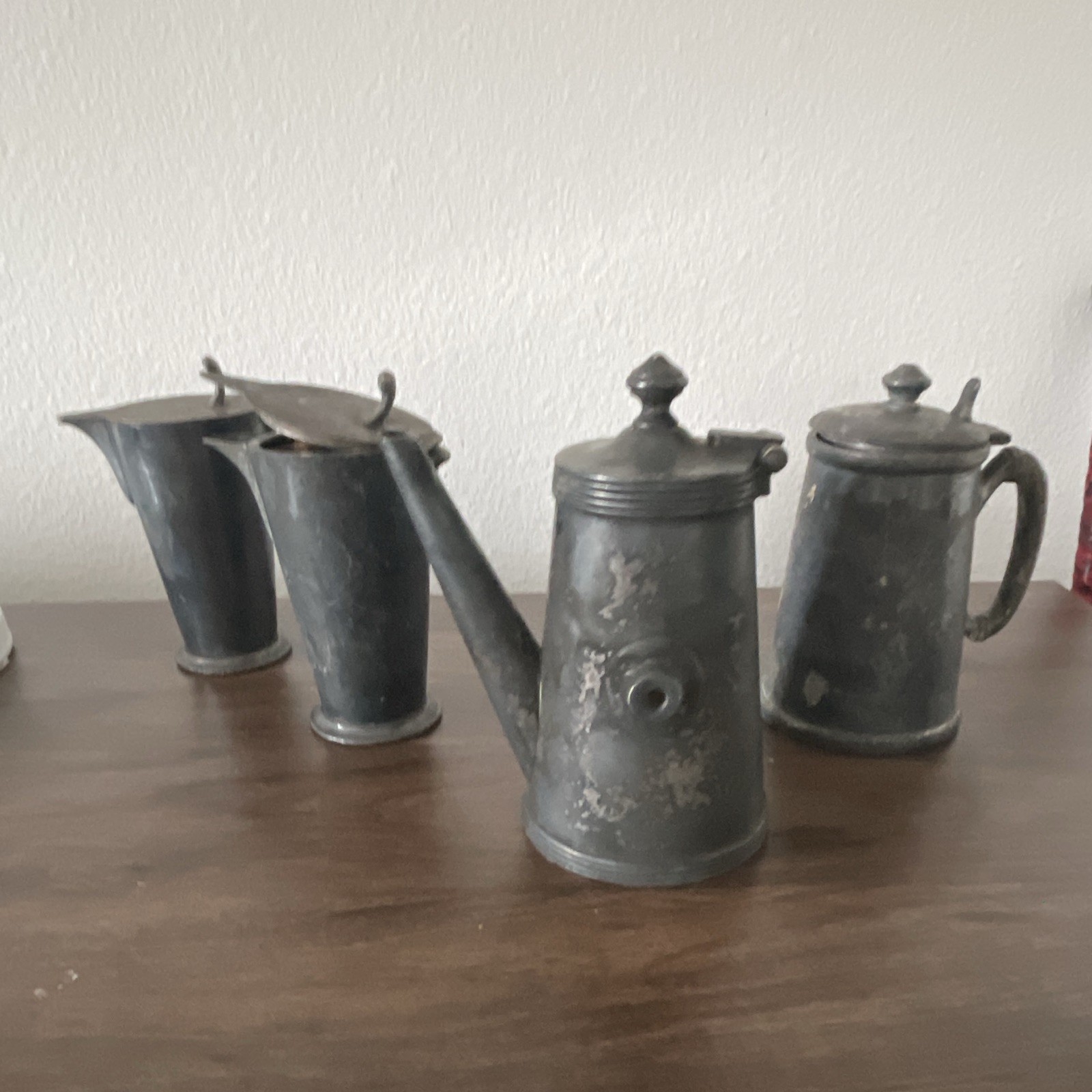 Vintage Silverplate Coffee/Tea Pot Set Lot of 4 Lidded Hinged Spout Pots