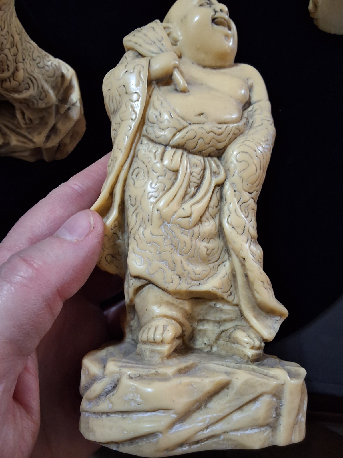 Vintage Chinese Resin Heavy Smiling Buddah 6-3/4″