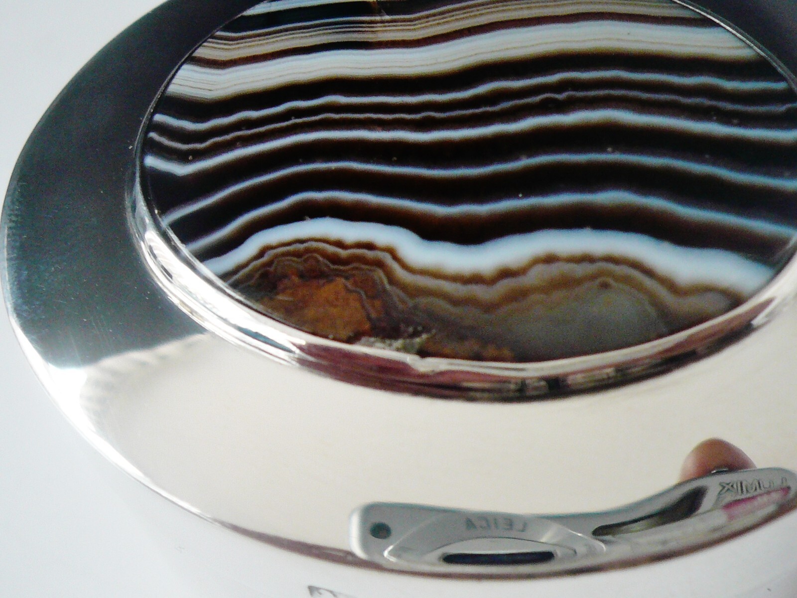Sterling Silver Box , Large Agate Set Lid, Thomas Ducrow, Birmingham 1903