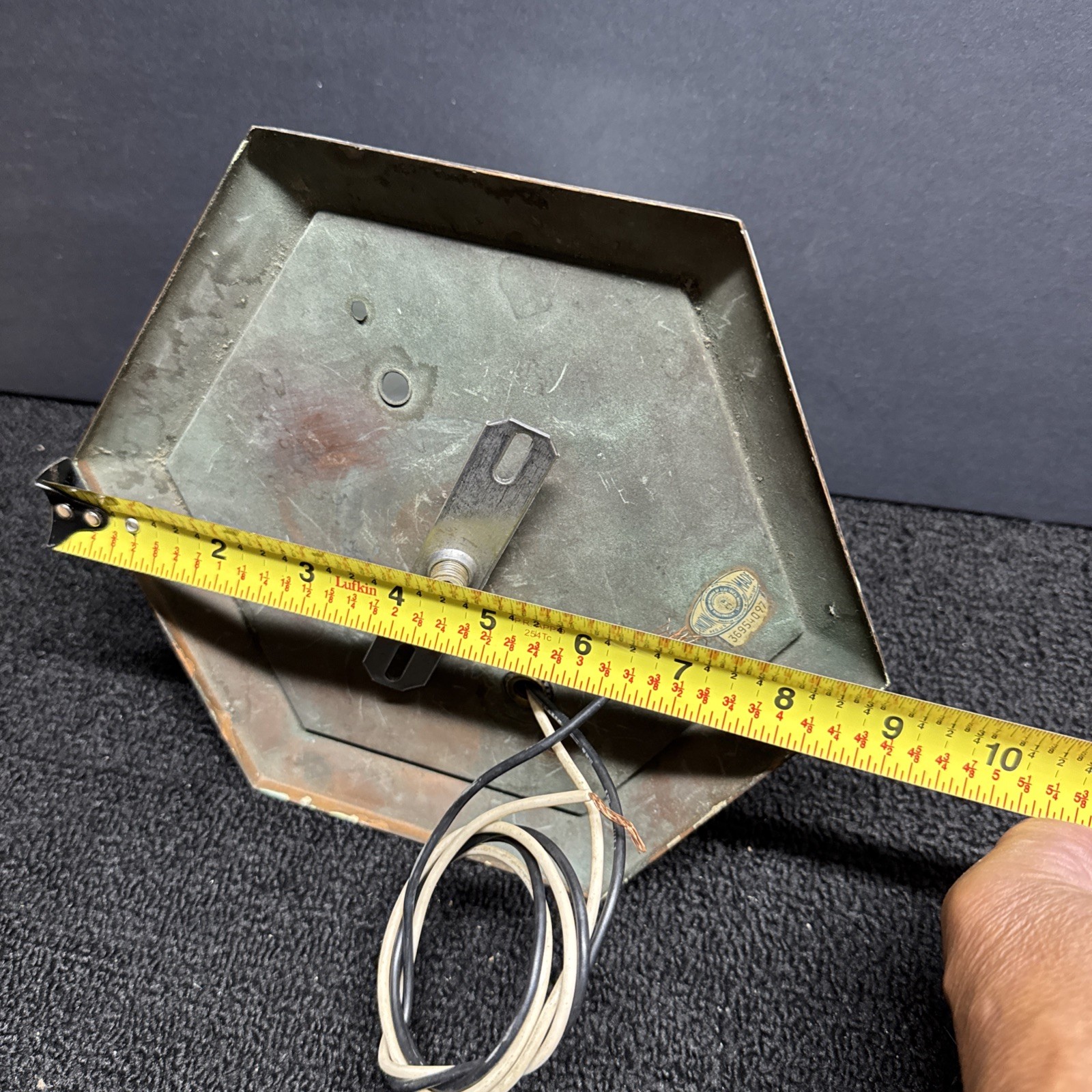 Small 6 Sided Mid Century Aged Copper Flush Mount Ceiling Fixture Preowned