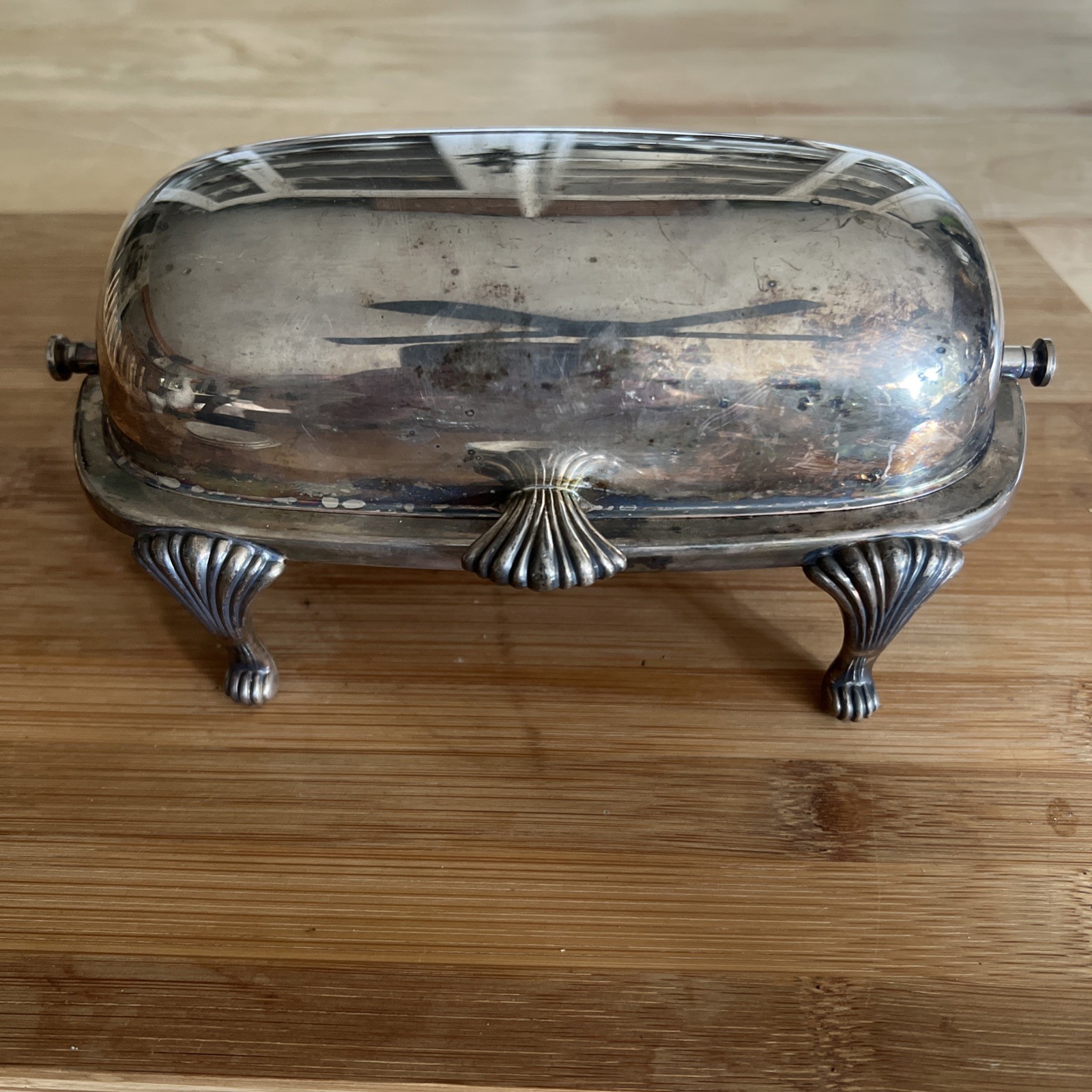 Clamshell Hinged Silver plate Butter Dish-Poole Lancaster Rose