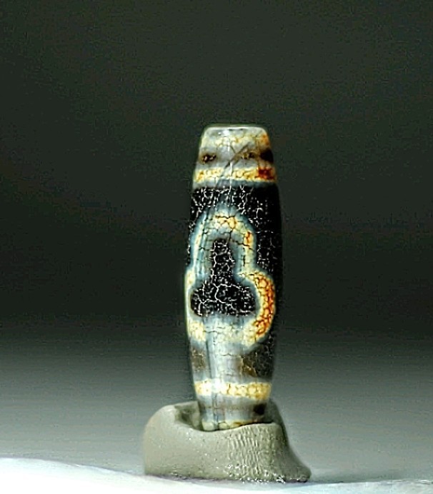Rare Pre-1800s Indo/Tibetan Old Agate Dragon Skin Bodhi Tree Dzi Bead 13*40mm