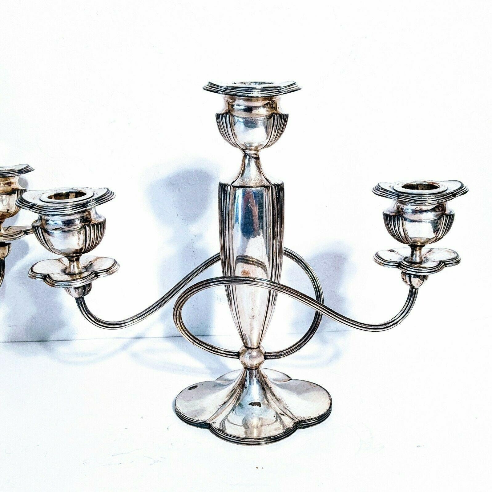 Antique Pairpoint Candelabra Pair Set 6132 Quadruple Silver Plated Art Nouveau