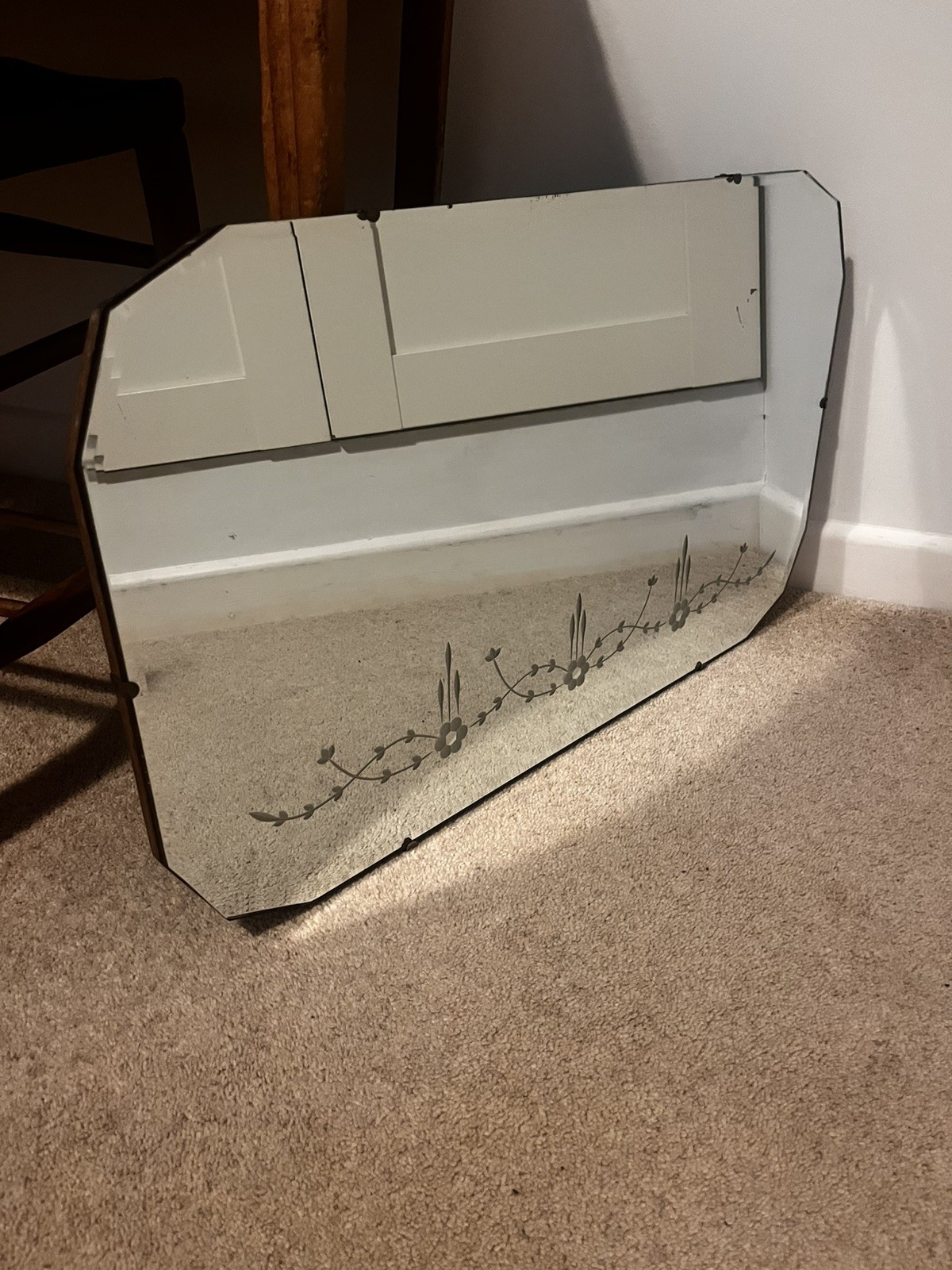 Unique Vintage 1930s Art Deco Frameless 12 Sided Scalloped Edge Etched