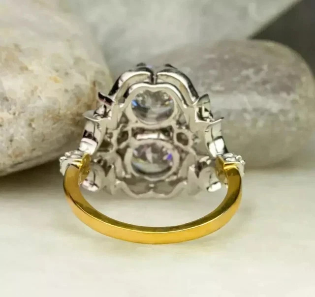 Vintage Art Deco Style Round Simulated Diamond Engagement 14K Gold Plated Ring