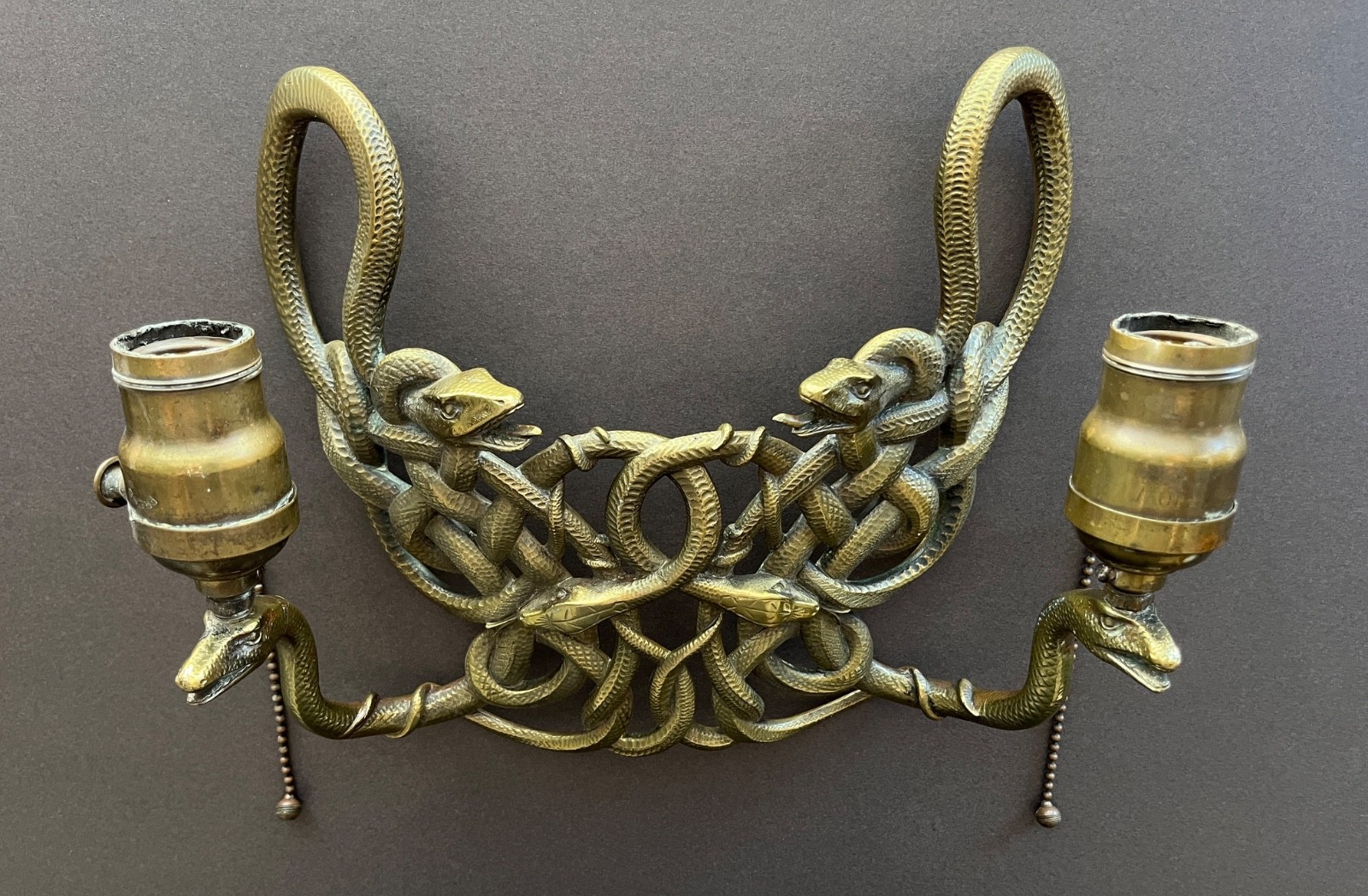 Rare Antique Brass 6-Serpent Interlocking Sconce Frame – Early 20th Century