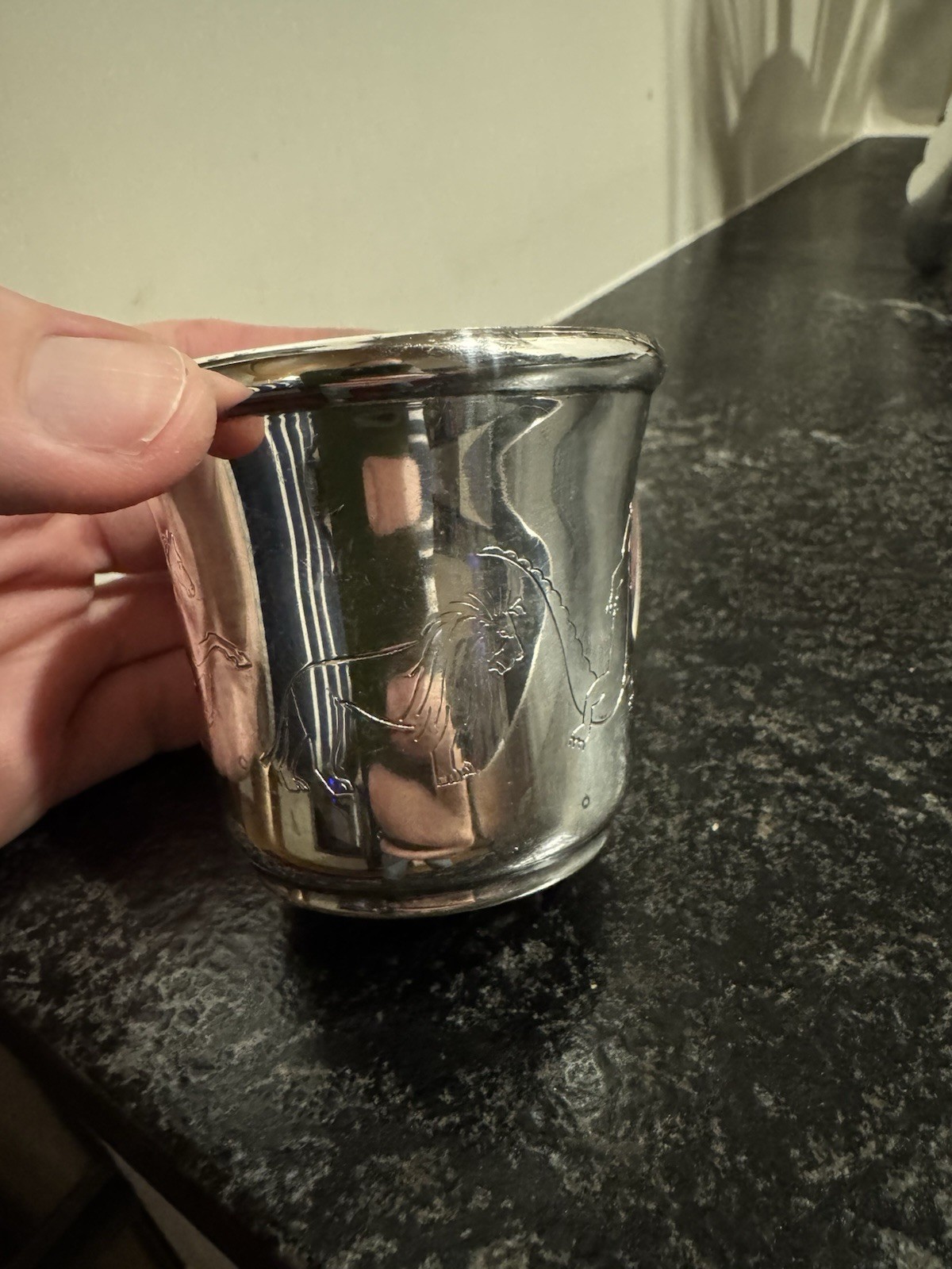 Antique Napier Company Silver plate Child’s Baby Cup With Engraved Animals