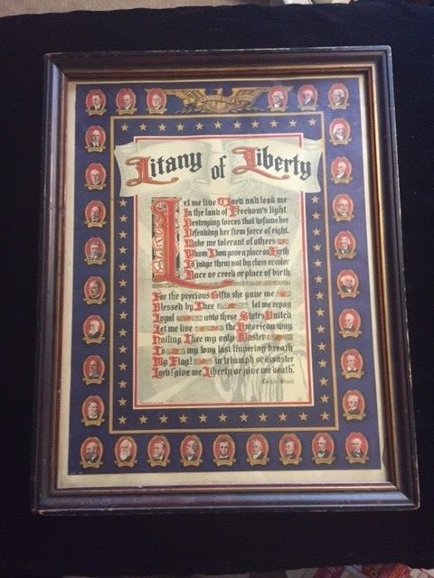 LITANY OF LIBERTY 1942 PRESIDENTIAL BORDER POSTER H. LEE 5-1-42 rare item