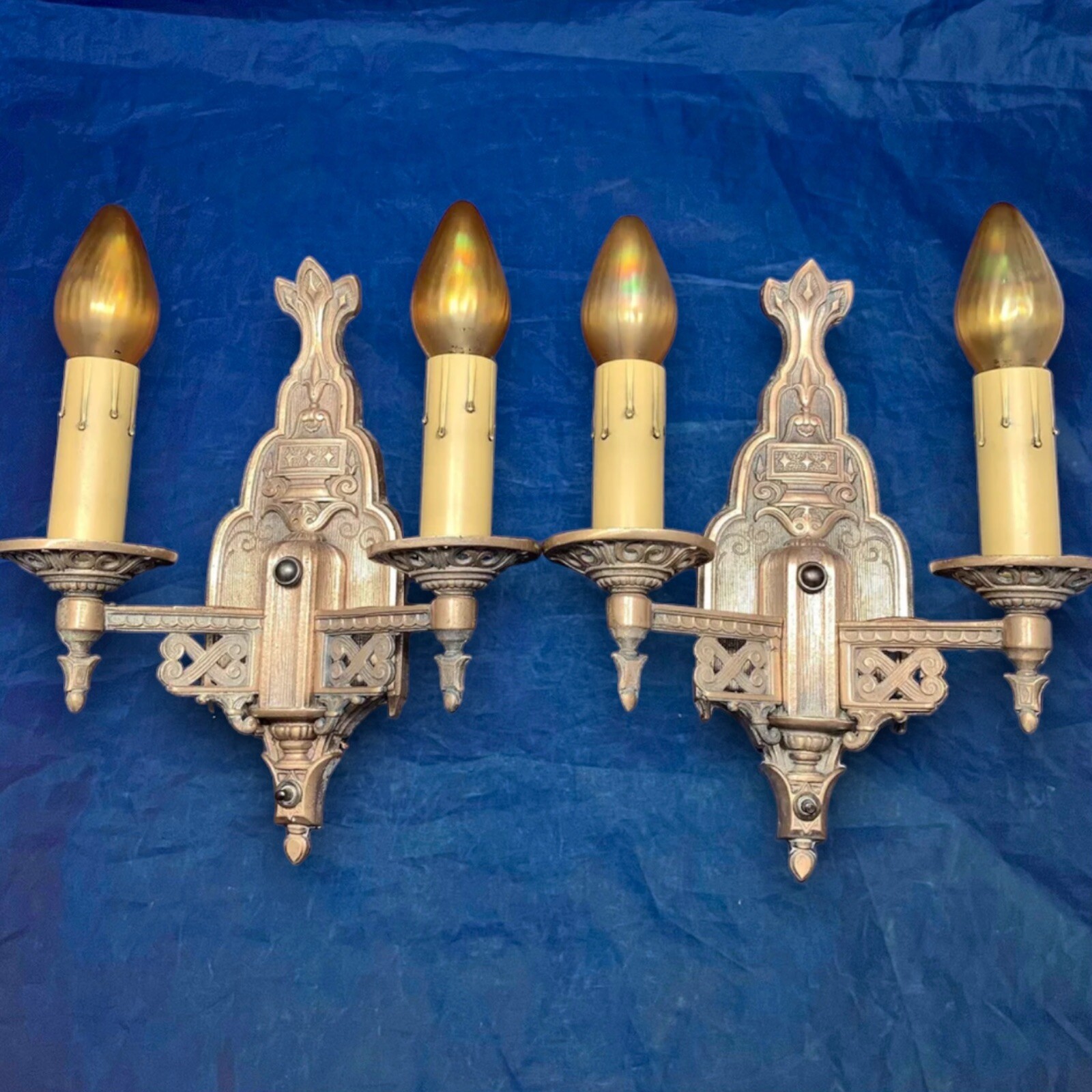 Pair of quality early art deco/Edwardian era antique bronze sconces 96B