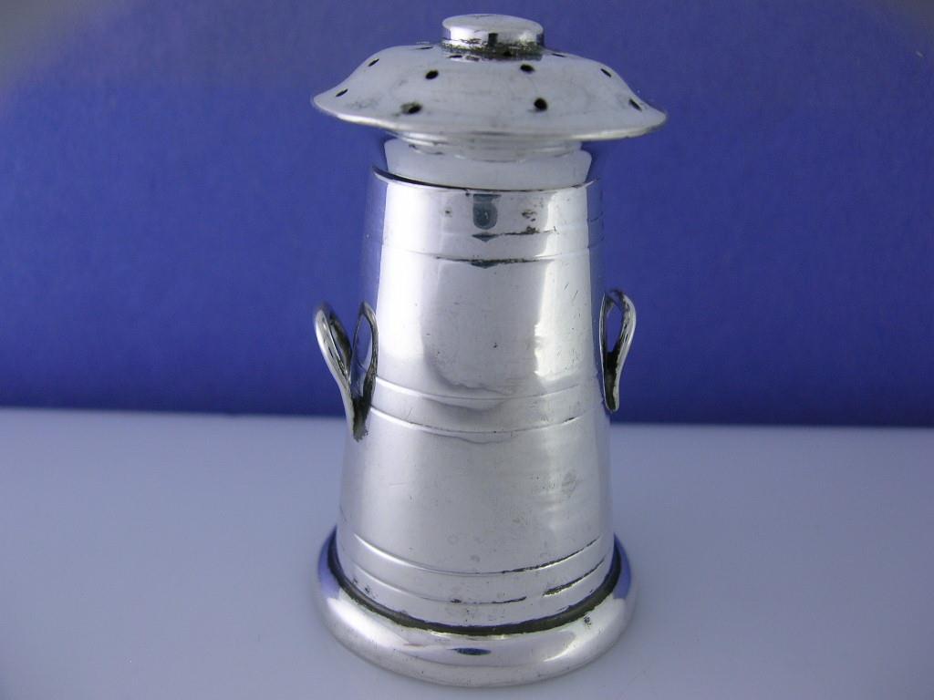 English Sterling Silver Milk Can Pepper Shaker CS FS Birmingham c1903