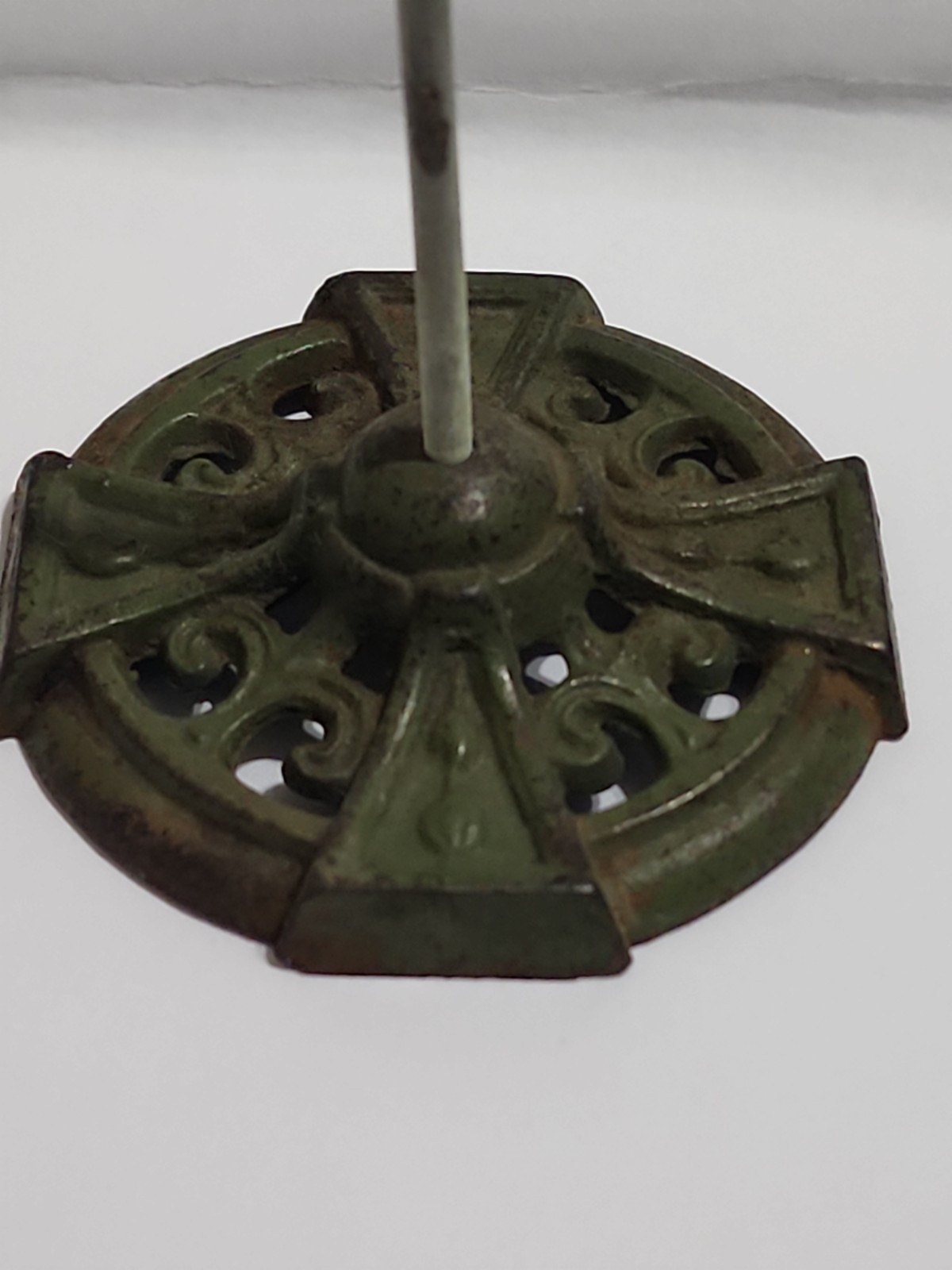 Antique Cast Iron Receipt Holder Office Store Bill Spike USA Green Base