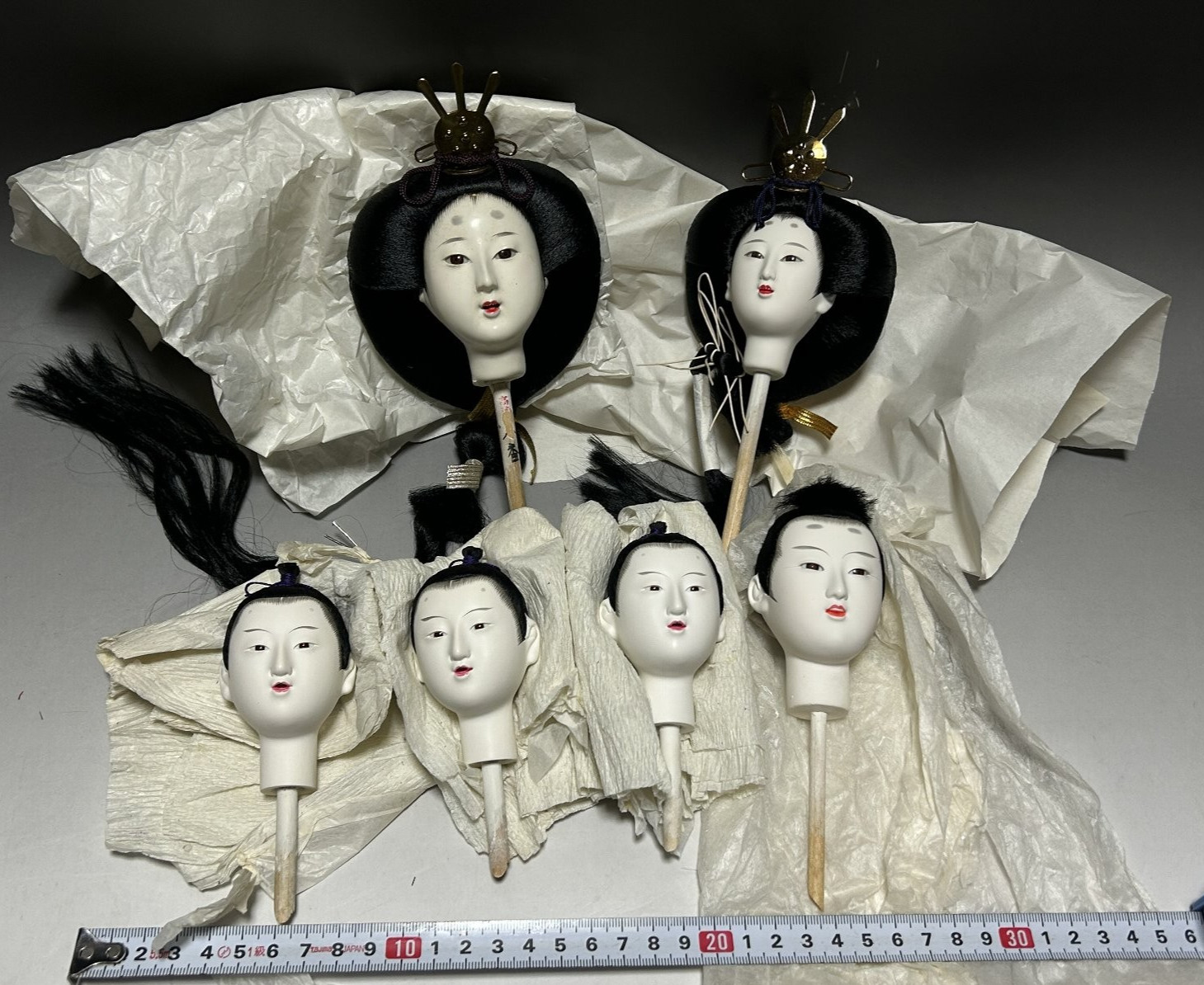 Japanese Vtg Hina Geisha Samurai Bunraku Puppet Figure Doll Heads Faces Part Lot