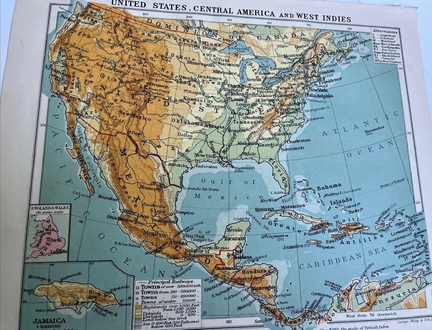 1923: Map South America United States Central America & West Indies BC #40 atlas