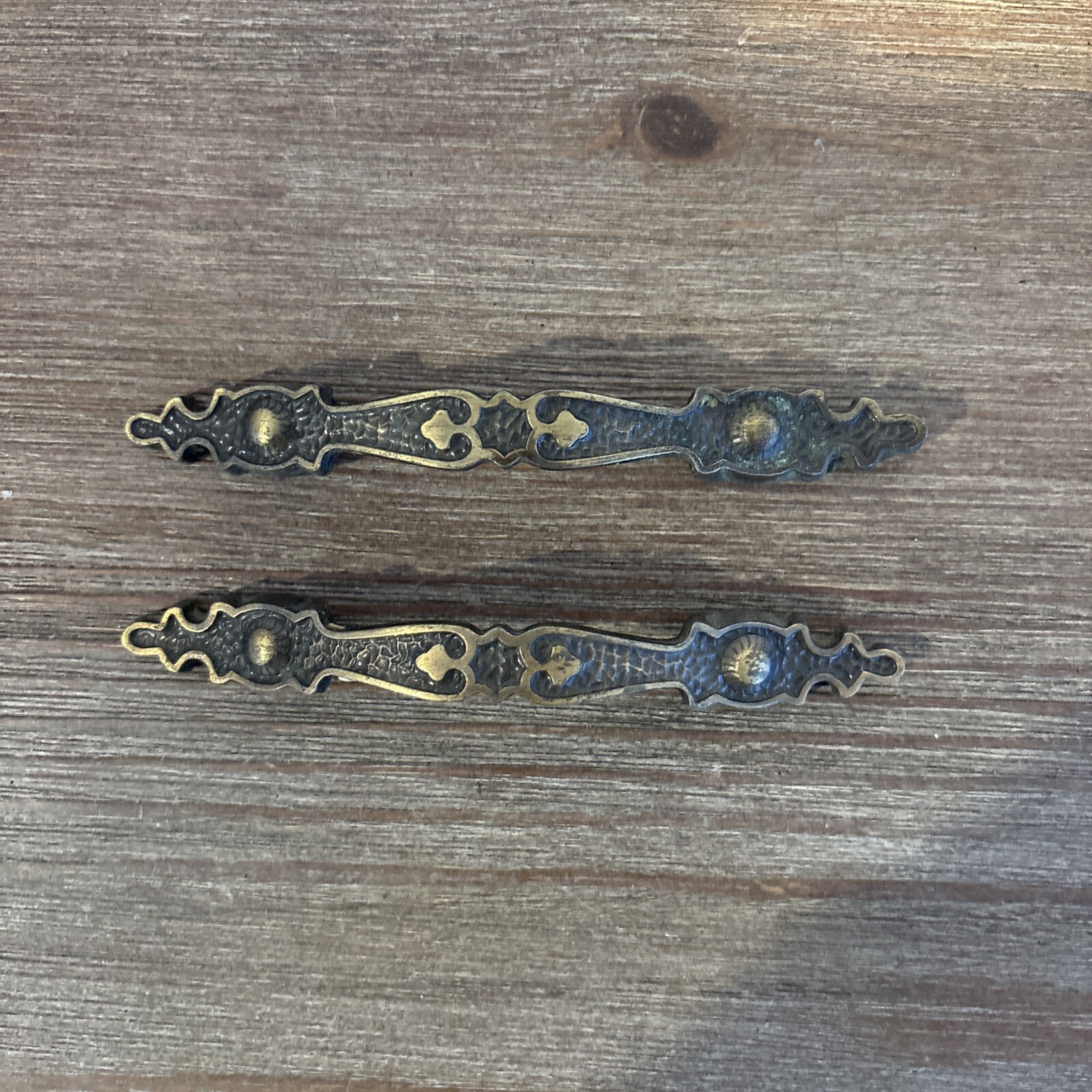 2 Brass Antique hardware cabinet drawer pulls Mid Century Mod French 3″ center