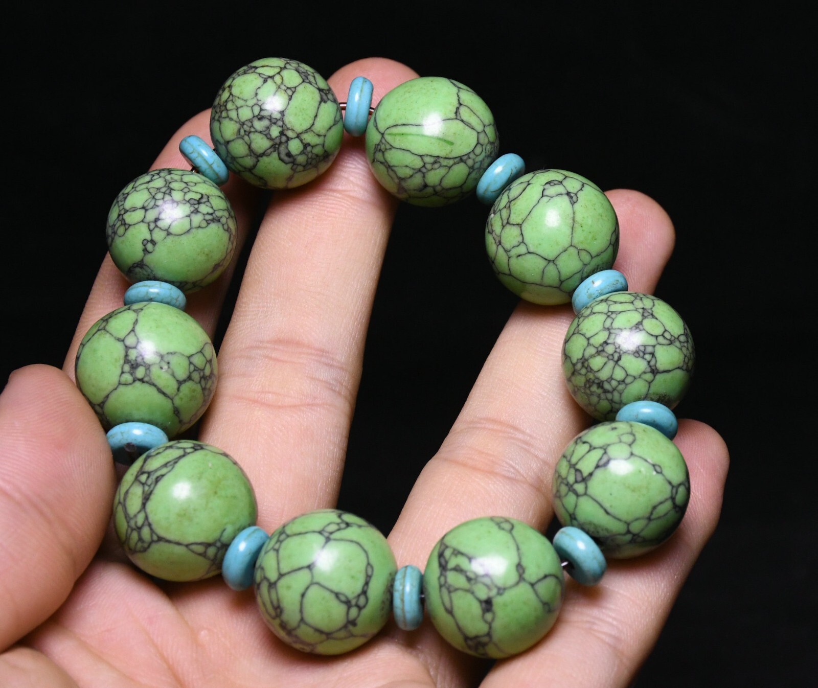 11CM Old China Hongshan Culture Turquoise Carved Beautiful Handstring Bracelet