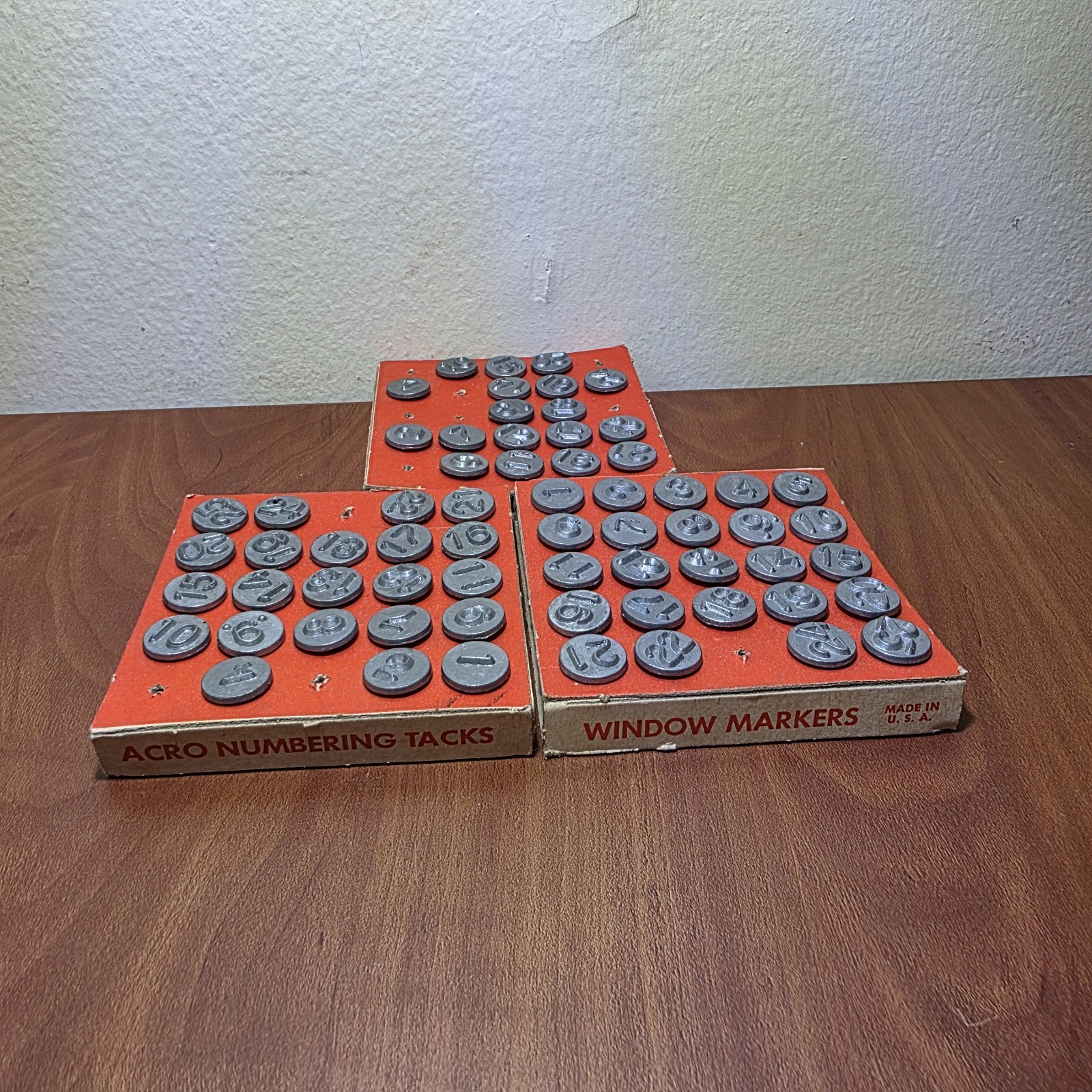 Acro Industries Hold-Tite Numbered Tacks Set Metal Gray 1950s Vintage