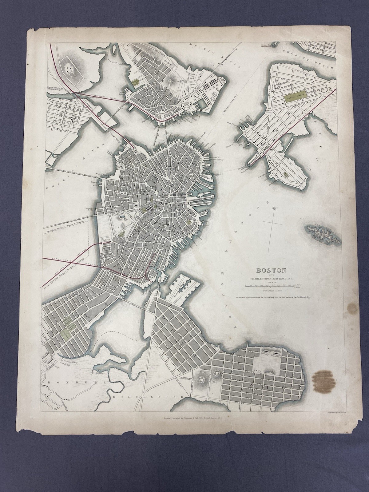 Boston With Charlestown And Roxbury 1842 Antique Map United States