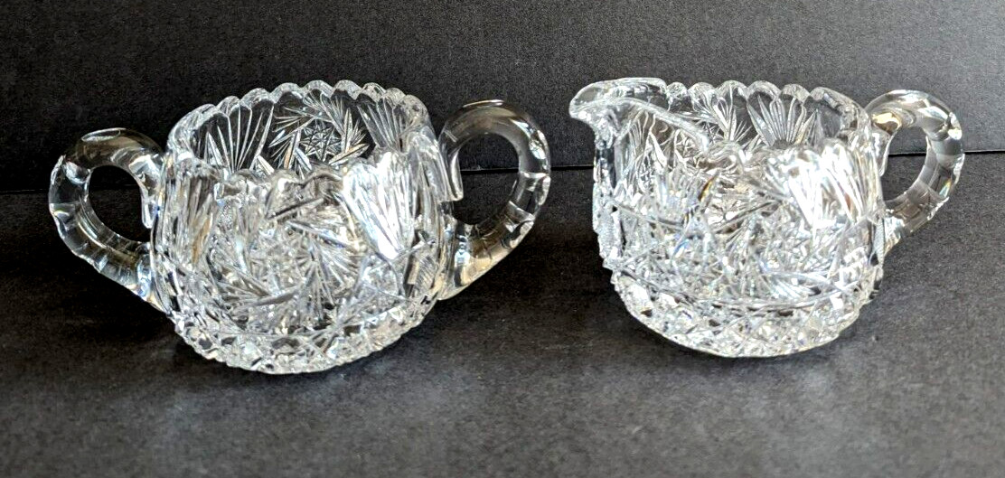 Antique American Brilliant Period Cut Crystal Creamer and Sugar Bowl Set