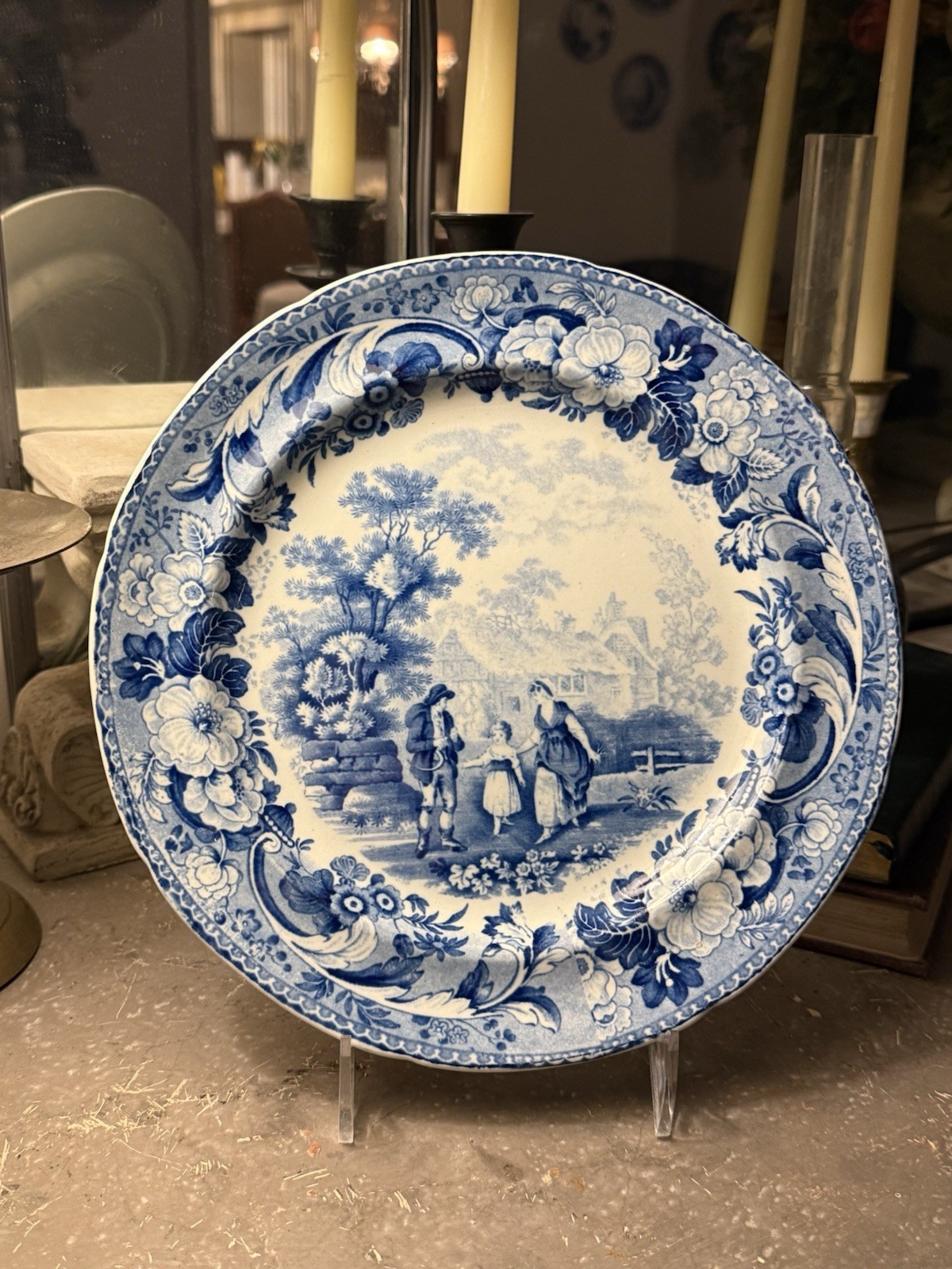 Antique English Georgian Blue and White Transfer Plate ~ “The Reaper”