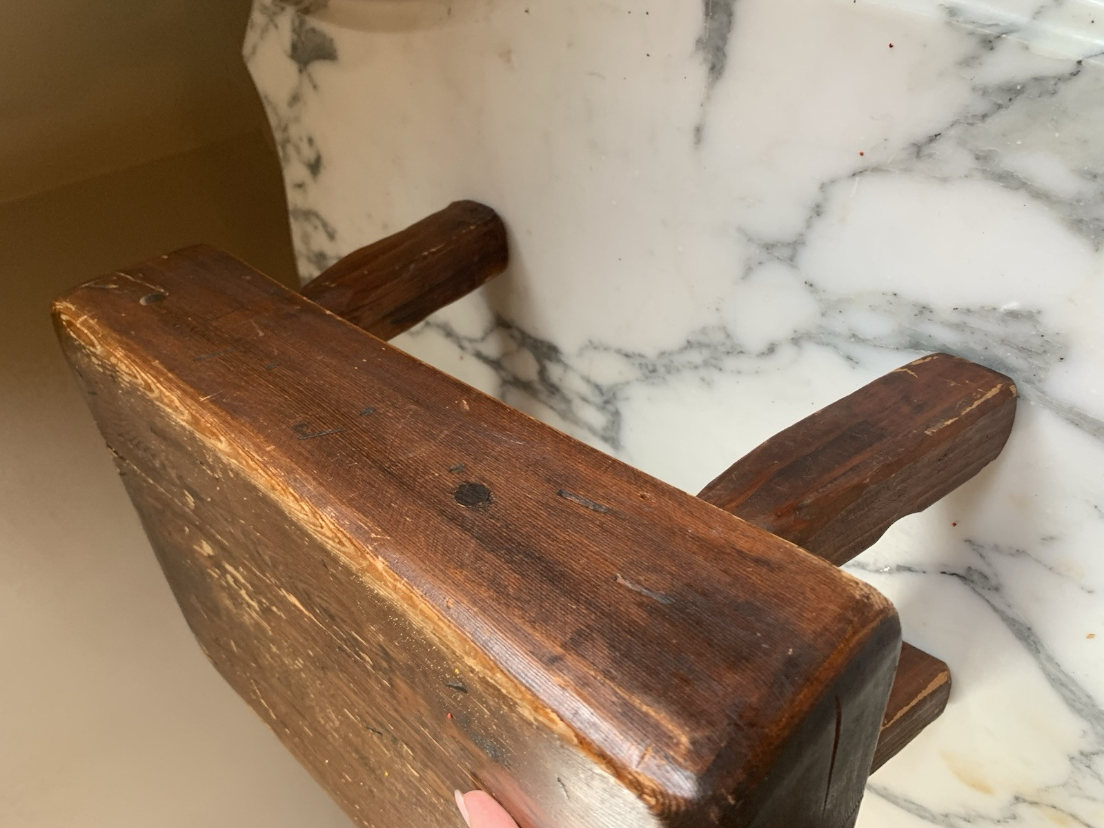 Antique Rustic Brutalist Wooden Stool/Bench W/Splayed Legs