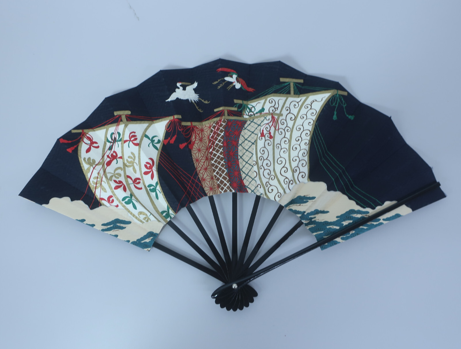 Japanese Folding Hand Fan Sensu Ougi Decorative Japanese Craft Crane Sail EB-79