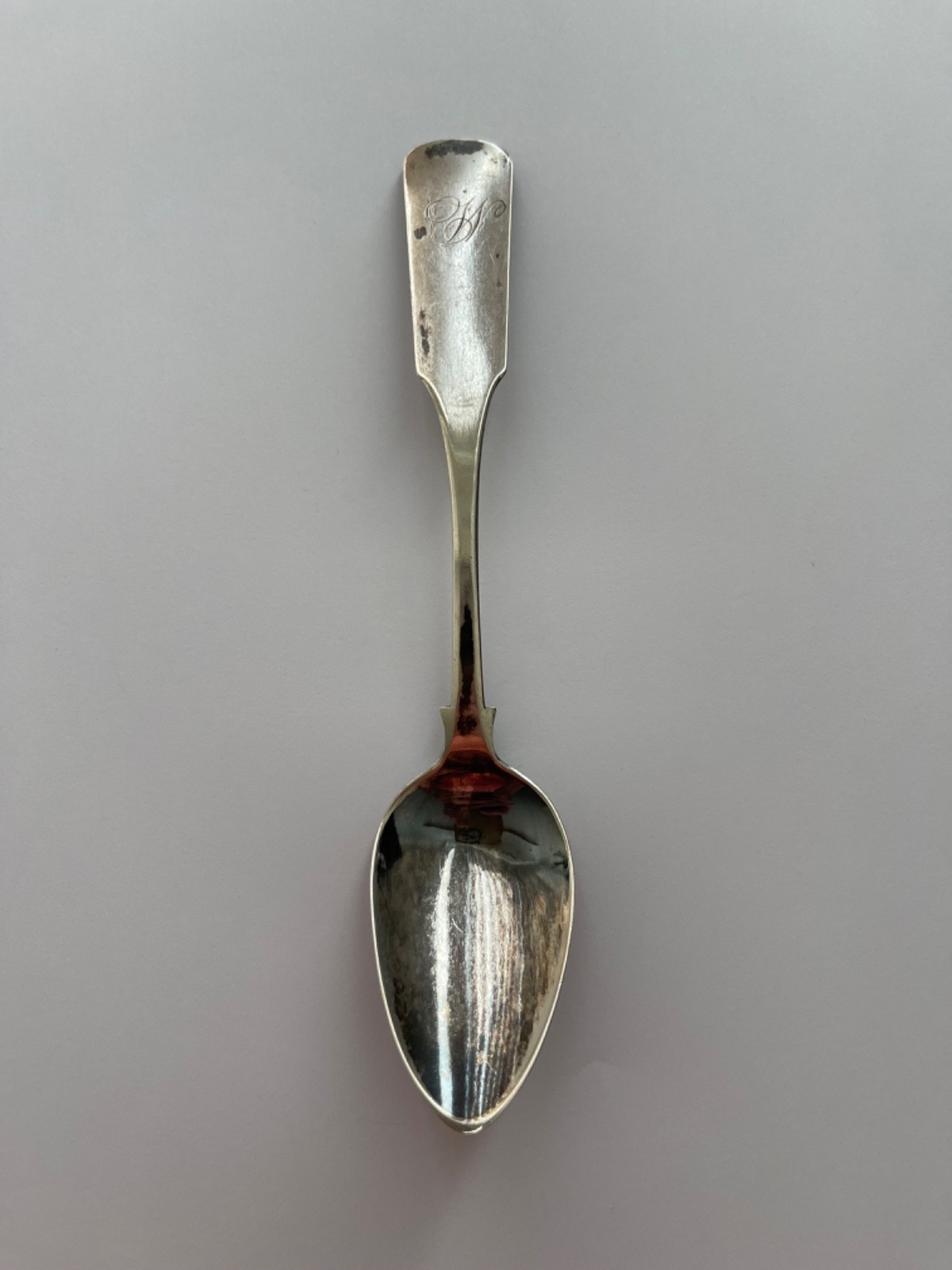 J. Osgood Coin Silver Antique Spoon, Early 1800s, Fiddle Pattern Monogramed