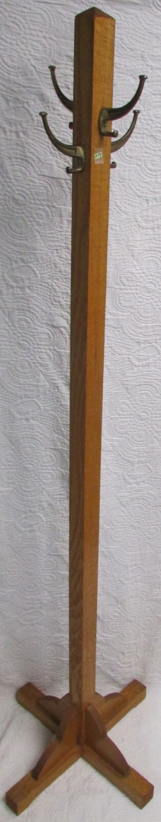 ARTS & CRAFTS Period MISSION OAK Quarter Sawn Clothes Tree Original Brass Hooks!