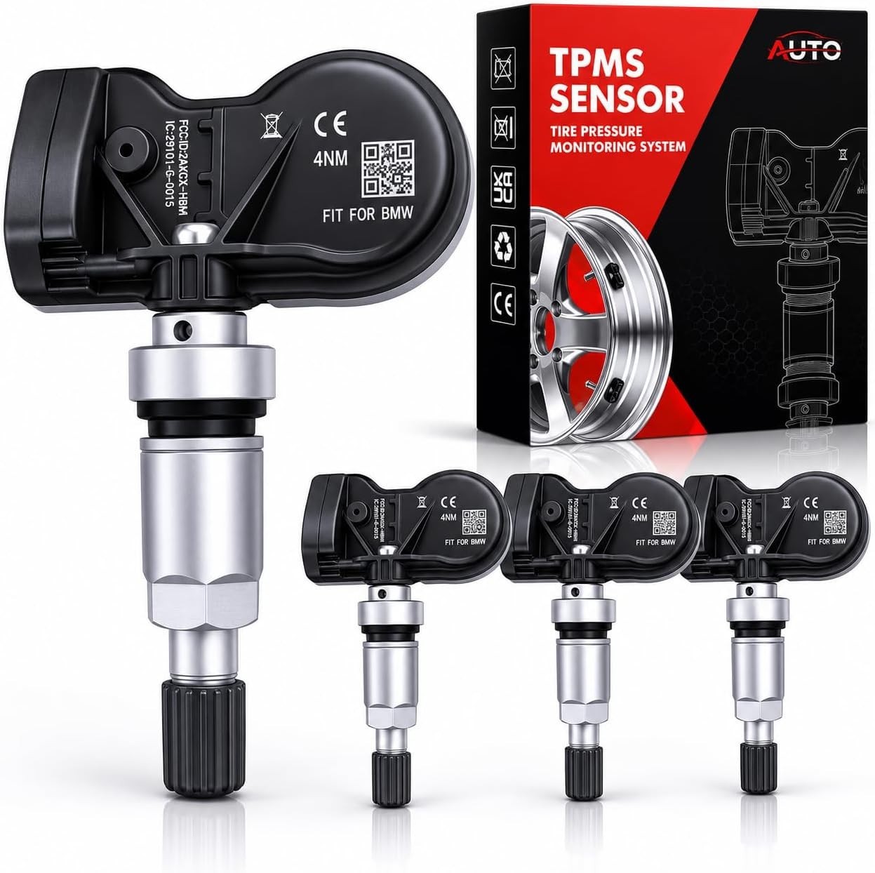 4Pack 315/433MHZ Universal Pre-Programmed TPMS Sensor Tire Pressure Monitoring S