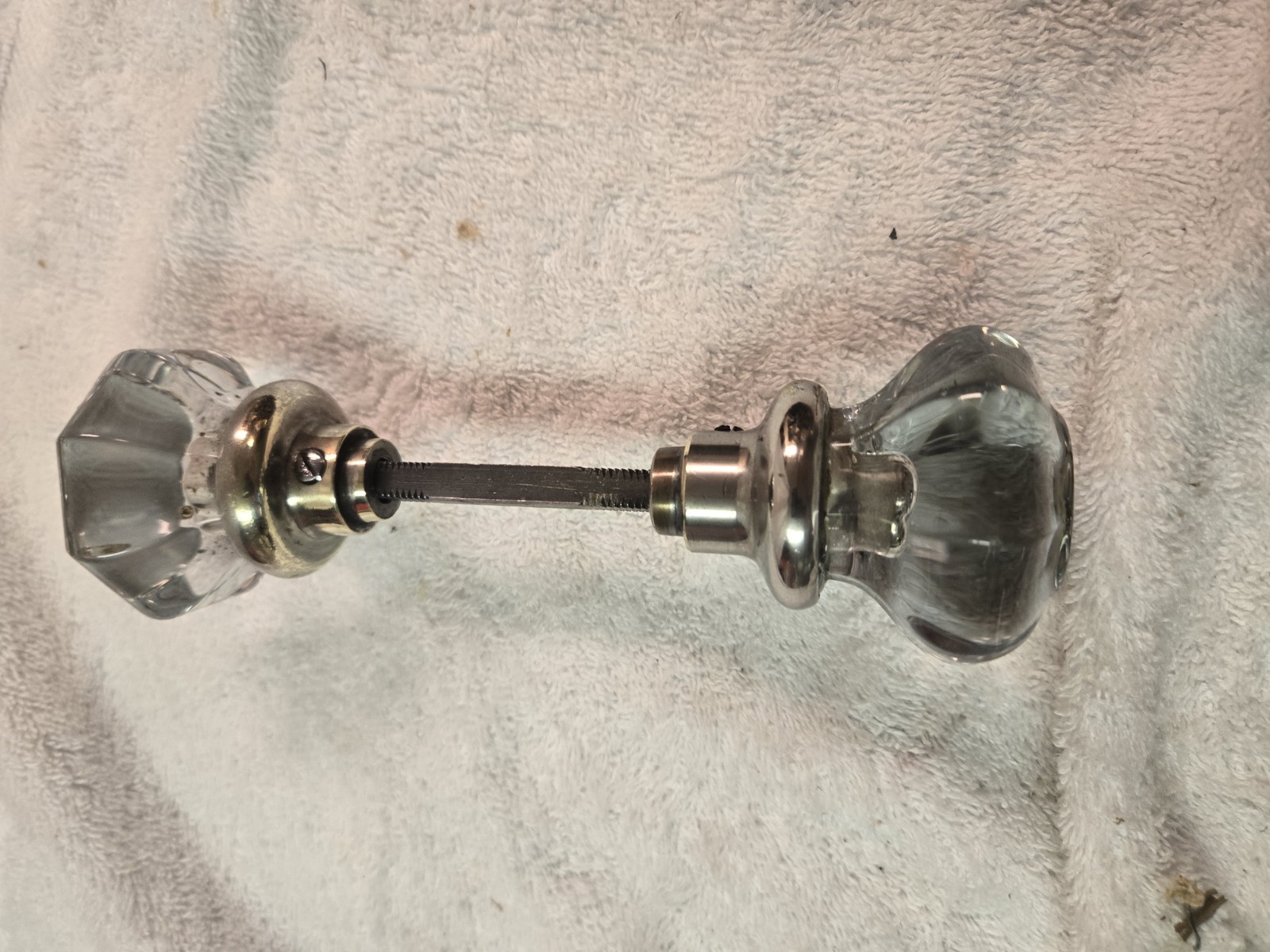 Large 8 Point Crystal Glass Brass Door Knobs Silver Metal