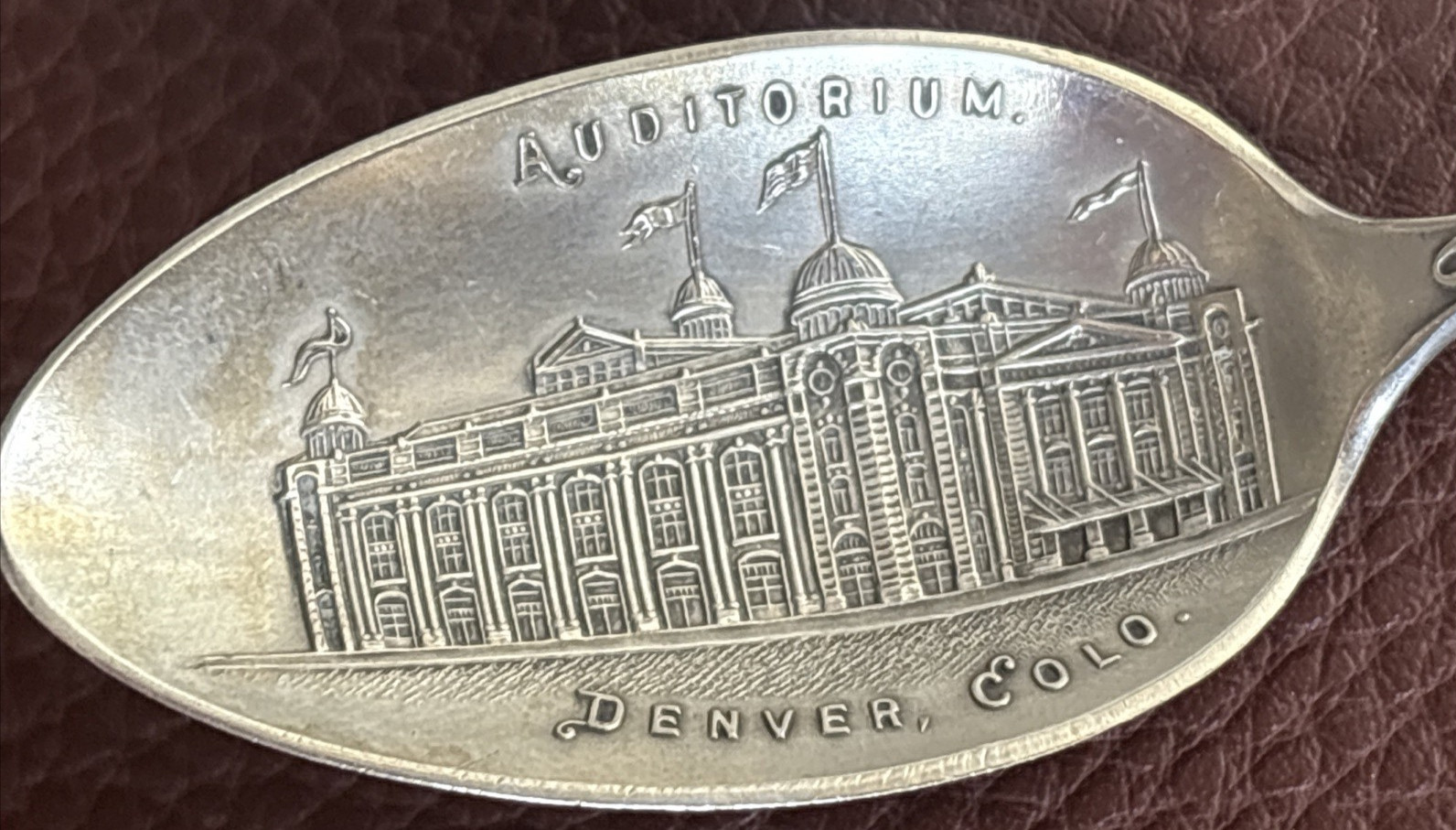 Auditorium Denver Colorado Indian Shooting Bow 5.25″ Sterling Souvenir Spoon 19g