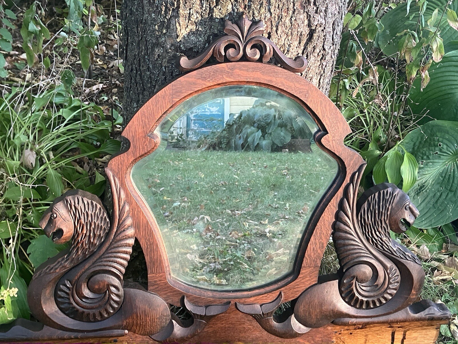 Victorian Wooden Antique Mirror Mythical Winged Griffins Architectural Salvage