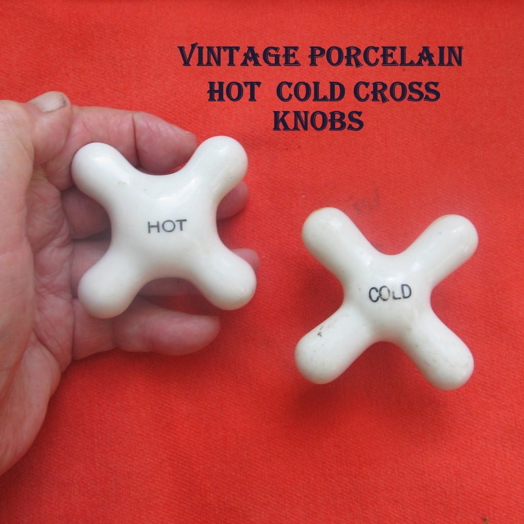Vtg. Porcelain Hot & Cold Cross Knobs 3” Across Unbranded Good Condition