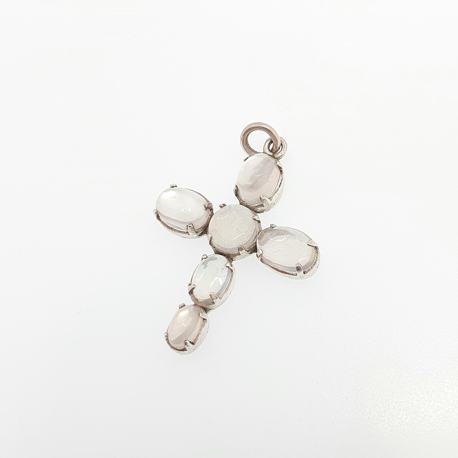 Antique Solid Silver Moonstone Cross Necklace Crucifix Pendant Victorian Blue
