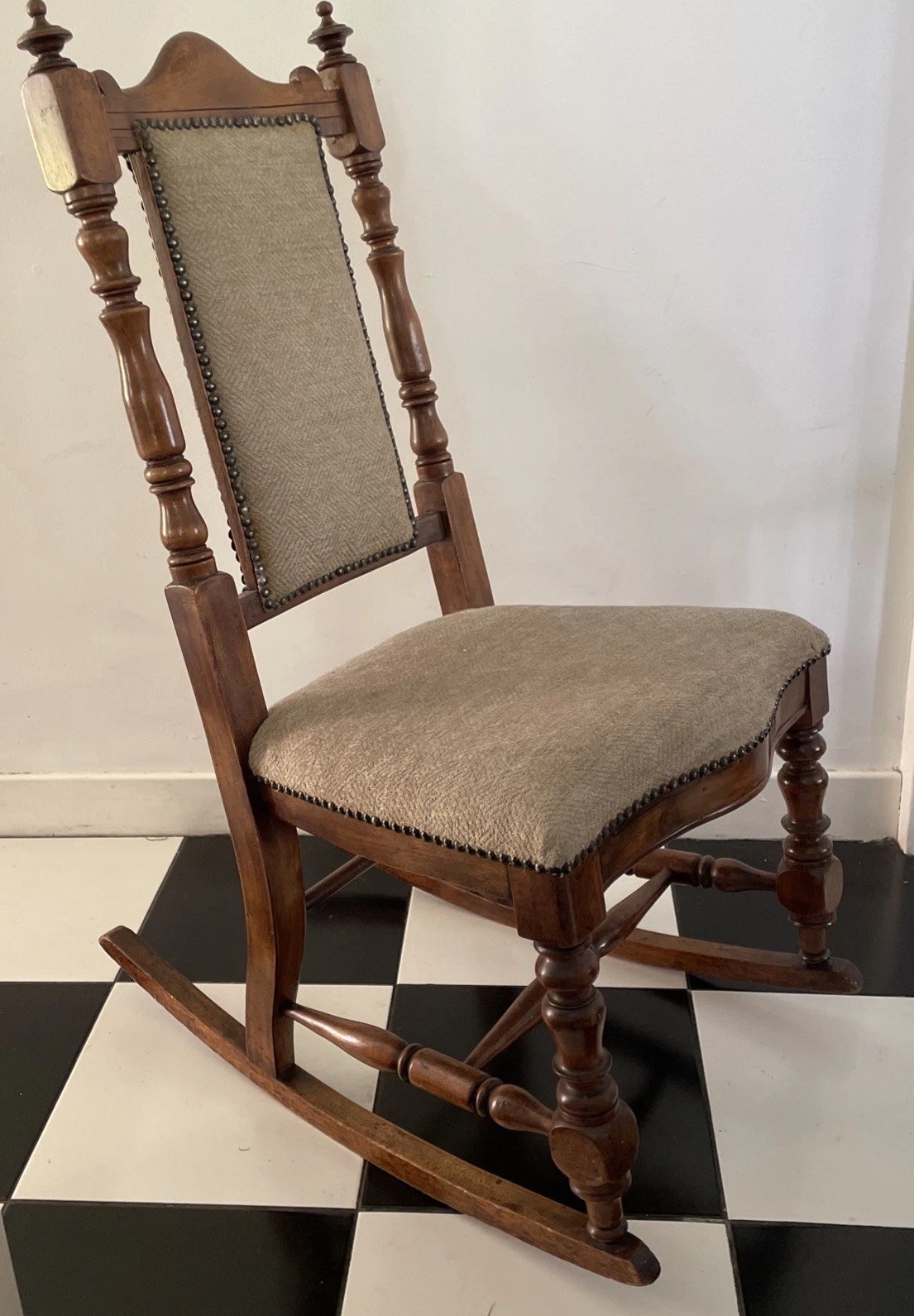 Scottish Rocking Chair Upholstered Padded Seat Back Victorian