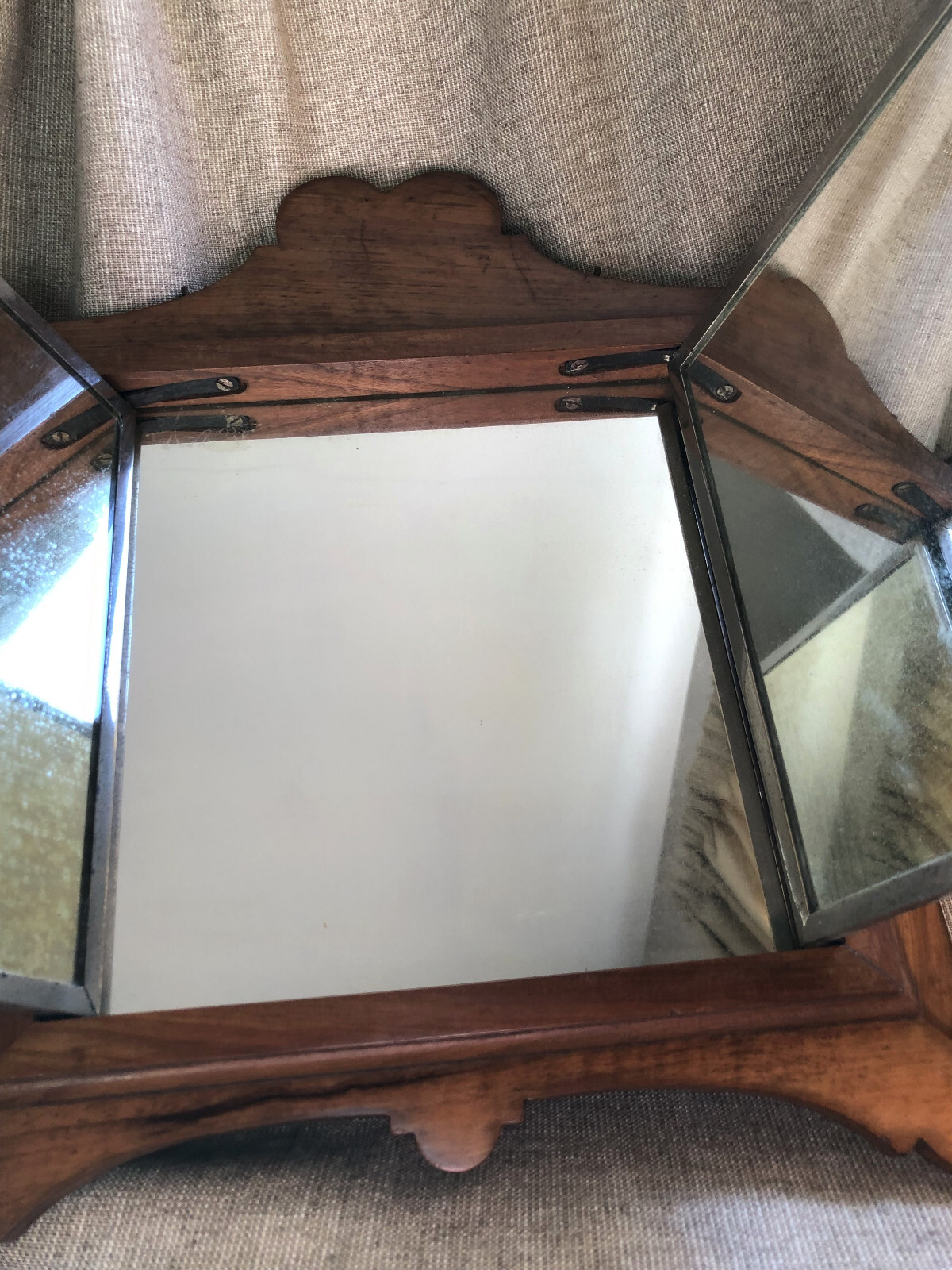 Antique Tri-Fold Vanity Mirror Lady’s Maid to Queen Victoria Hyères France c1890