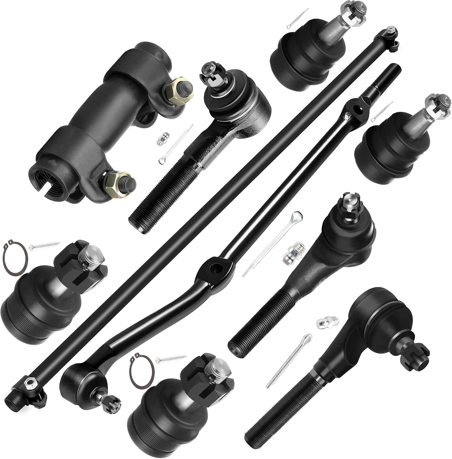 10pcs Front Suspension Kit Lower Upper Ball Joint Inner Outer Tie Rod Ends Adjus