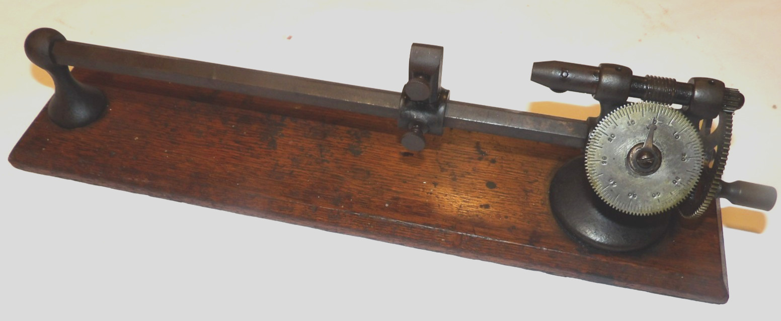 ANTIQUE THREAD COUNTER! CAST IRON/WOOD BASE/BRASS DIAL! FROM NC TEXTILE FACTORY!
