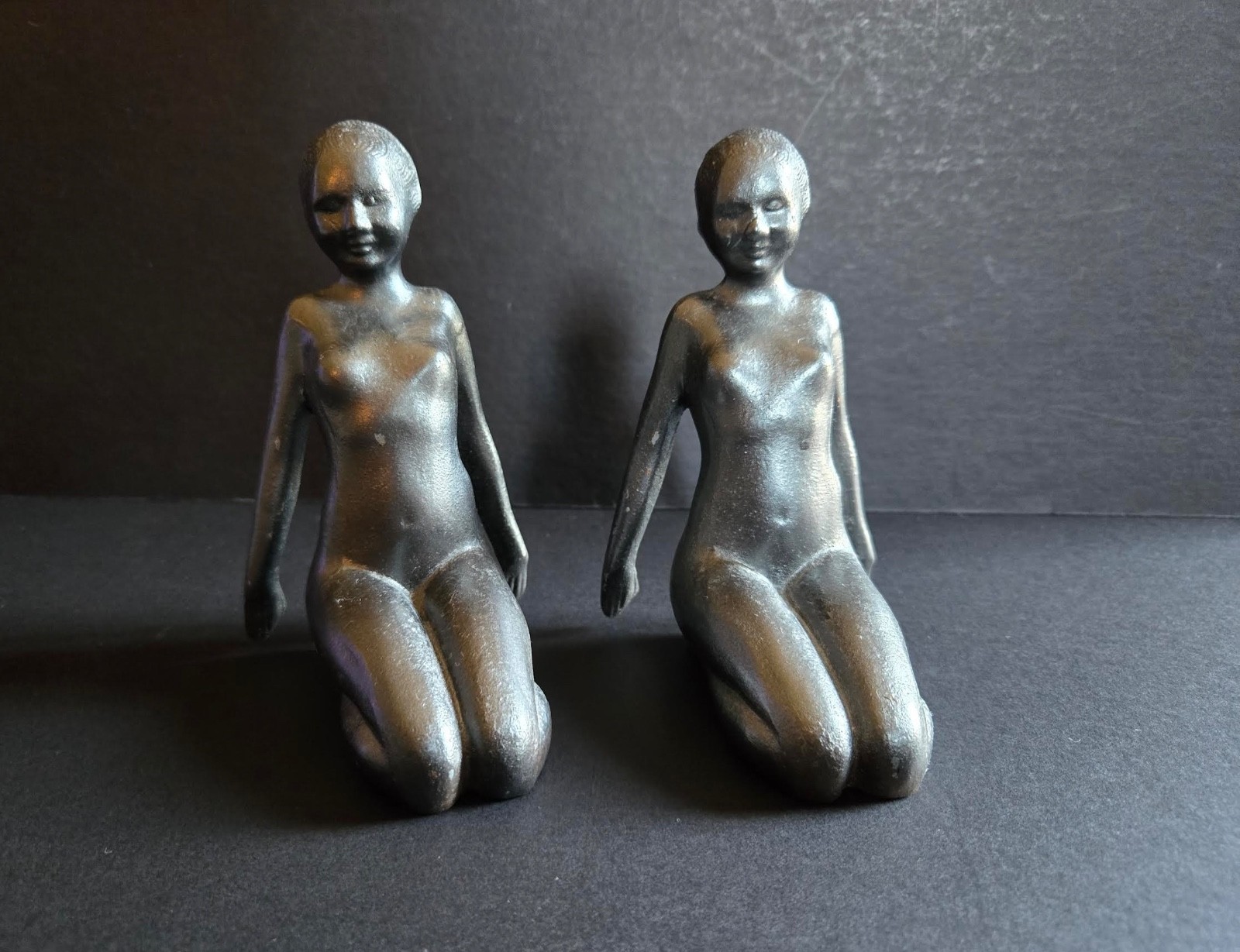 RARE ORIGINAL 1920 RISQUE DECO FRANKART? NUDE FLAPPER ZIEGFELD PEDESTAL BOOKENDS