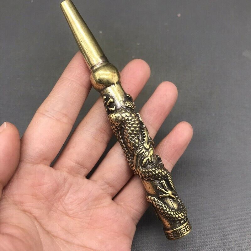 Old Chinese Brass handcarved Dragon Cigarette holder pipe