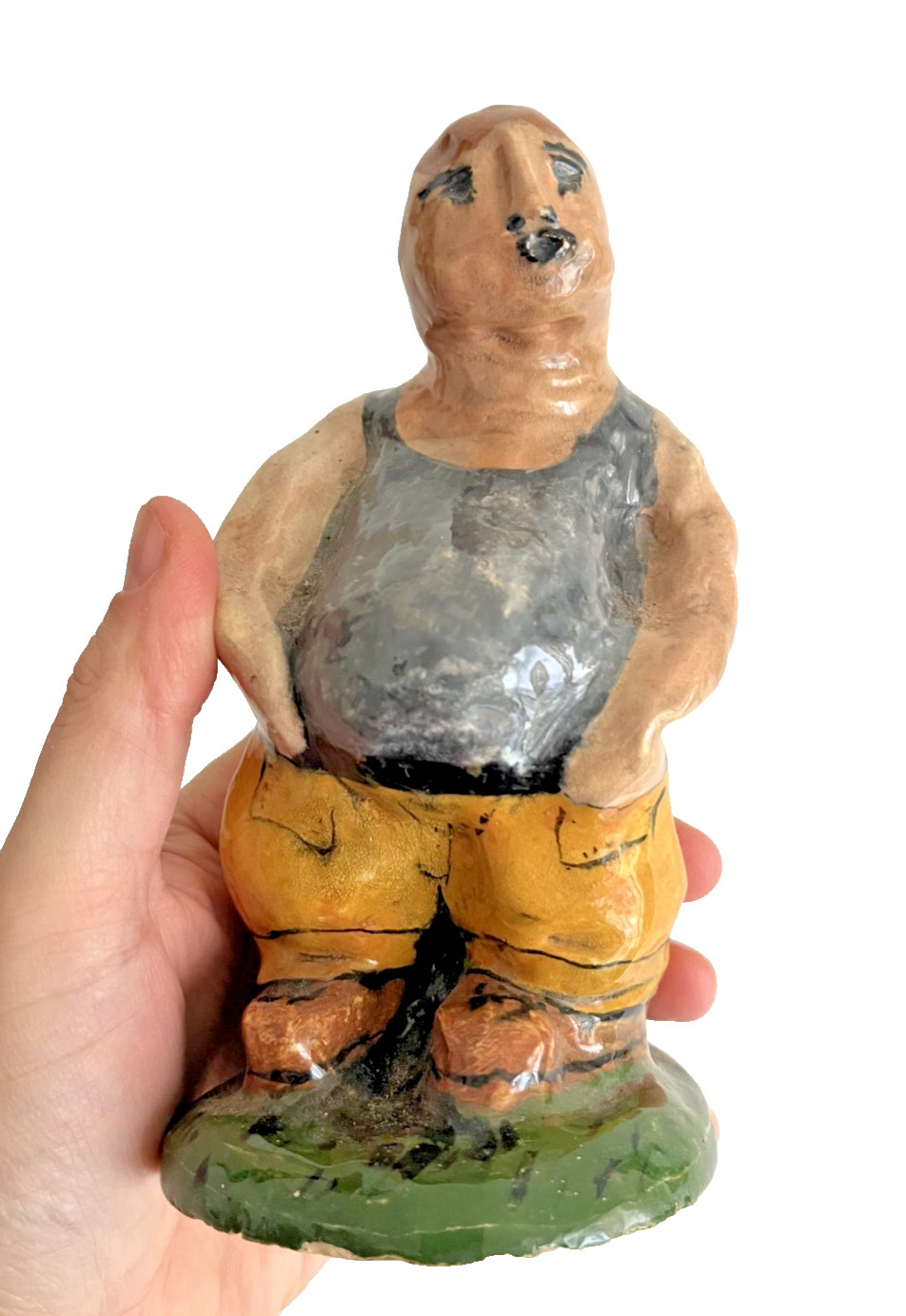 Antique Outsider Art Pottery Man Hobo Folk Art Brut Sculpture 1950s Signed