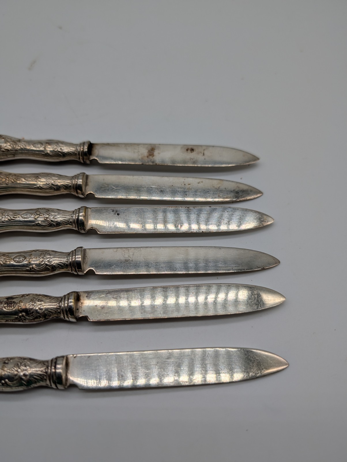 Antique Moselle Fruit Knives Set of 6 – American Silver Co. Ornate Grapes Art…