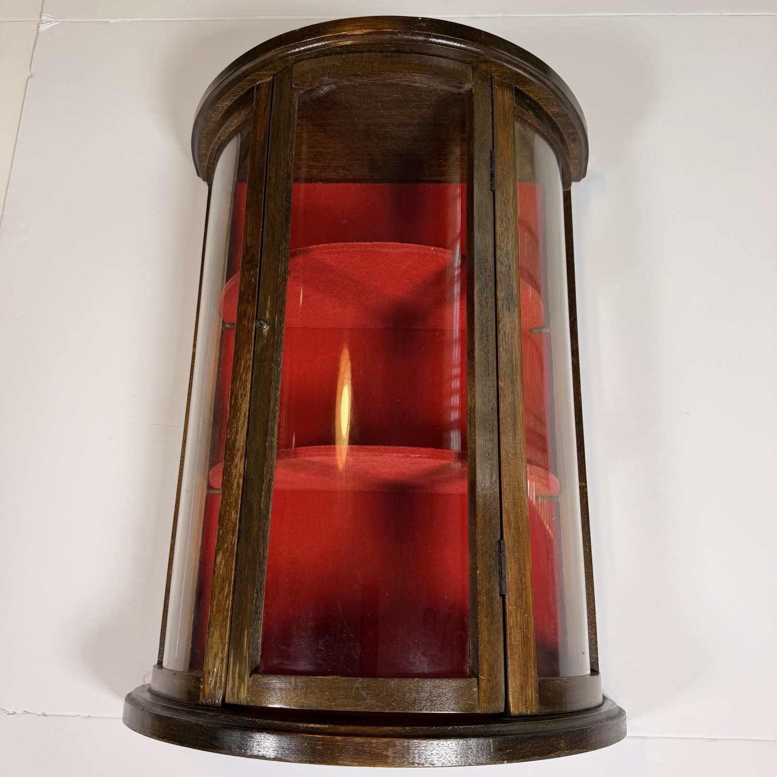 Curved Glass Solid Wood Curio Cabinet Wall Mount Display Case 19×12 Small Unique