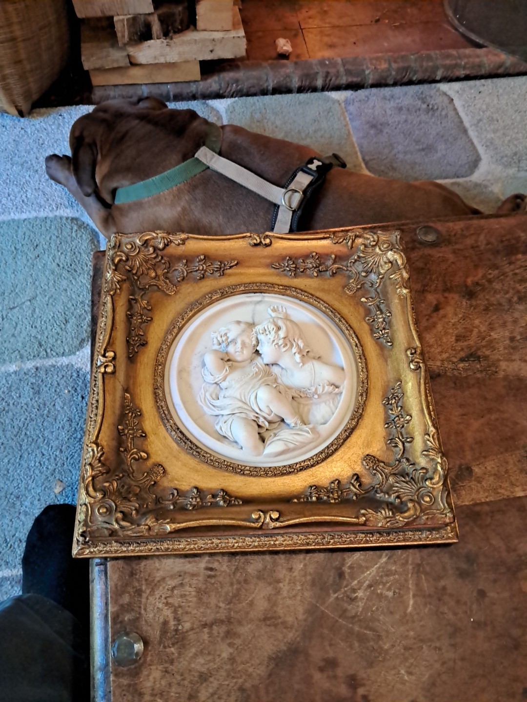 Bas Relief In Gilt Carved Frame With 1852 National Exhibition Medalion Insert