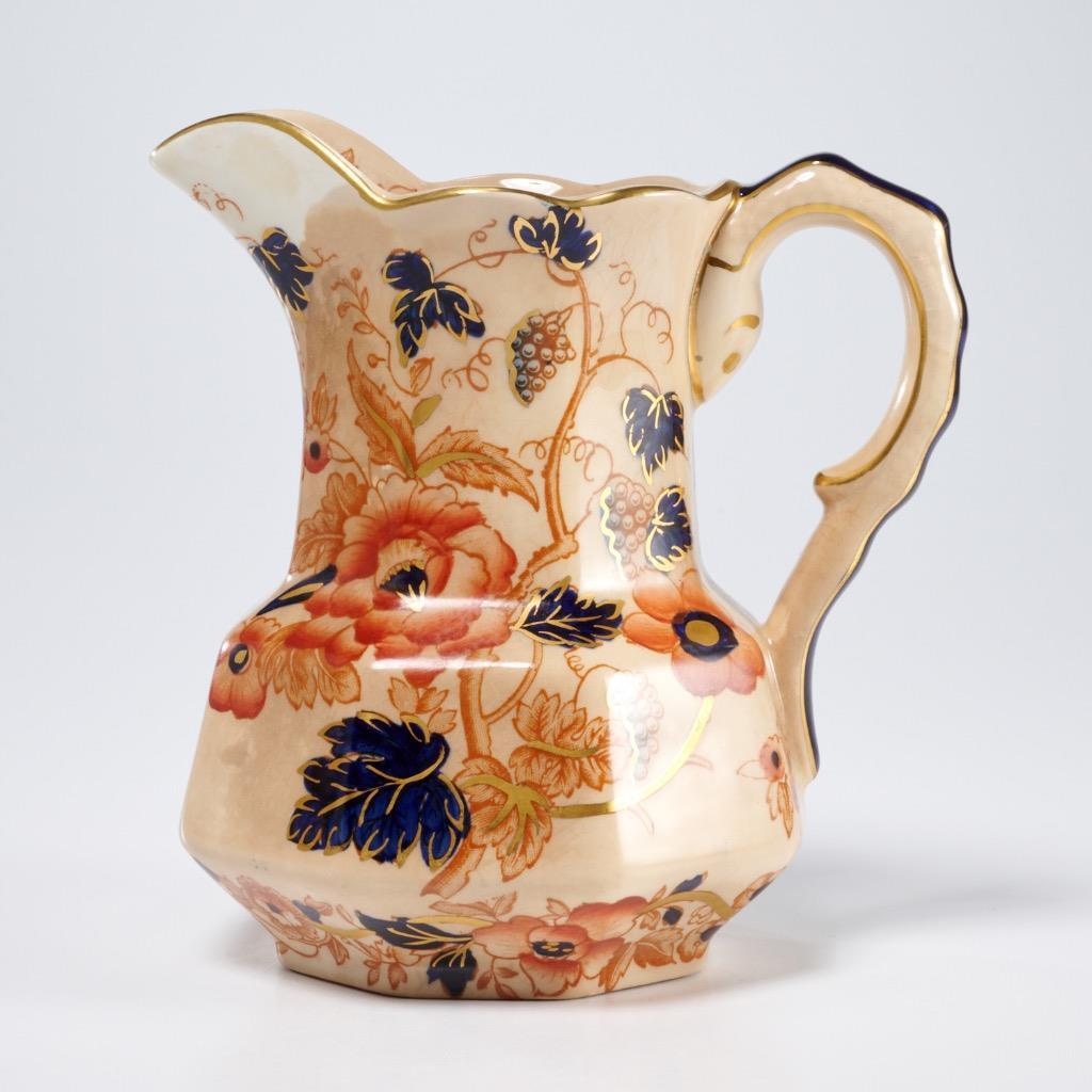 Enoch Wedgwood Old Castle Imari Derby Cobalt Blue Rust Red Ceramic Pitcher Jug